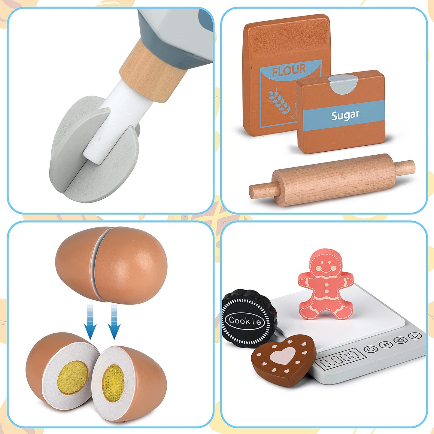 Medoga Wooden Mixer Set for Kids — Pretend Play Kitchen Accessories