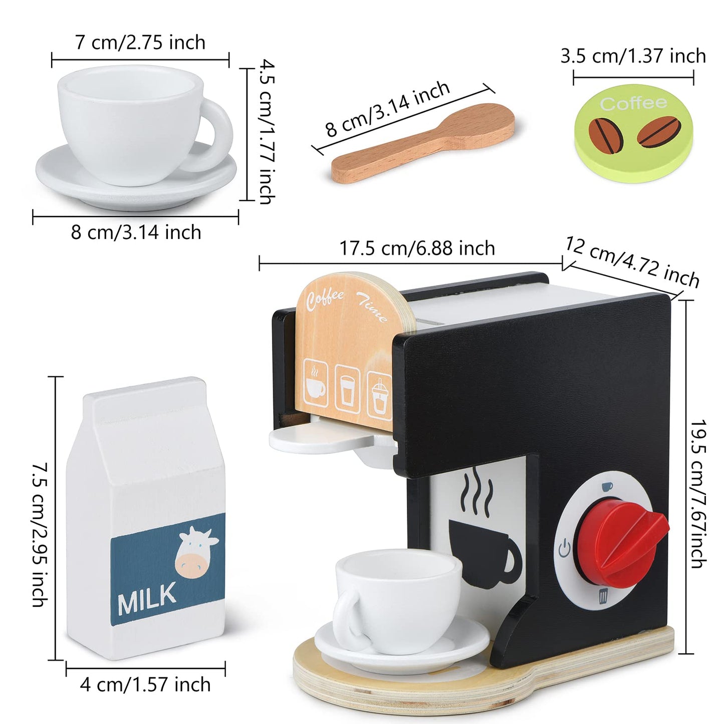 Medoga Play Kitchen Coffee Maker Toy – Realistic Wooden Espresso Machine for Kids