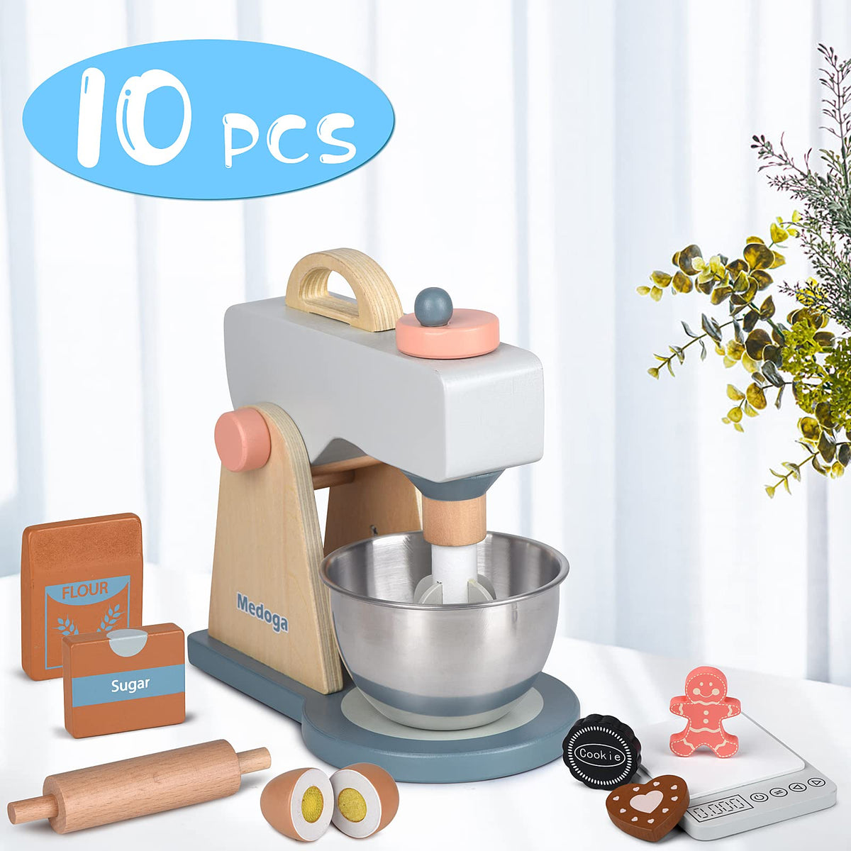 Medoga Wooden Mixer Set for Kids — Pretend Play Kitchen Accessories