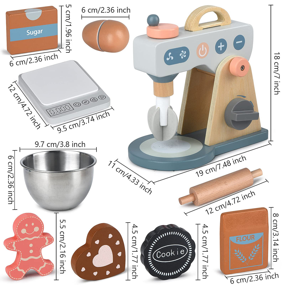 Medoga Wooden Mixer Set for Kids — Pretend Play Kitchen Accessories