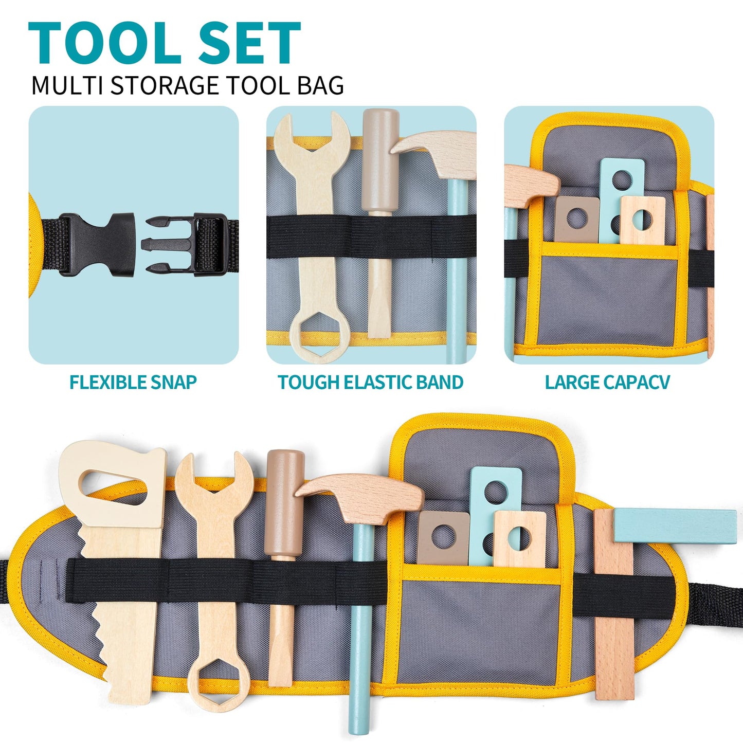 Medoga Kids Tool Bench – Wooden Playset with Belt & Realistic Toy Tools for Ages 3-5