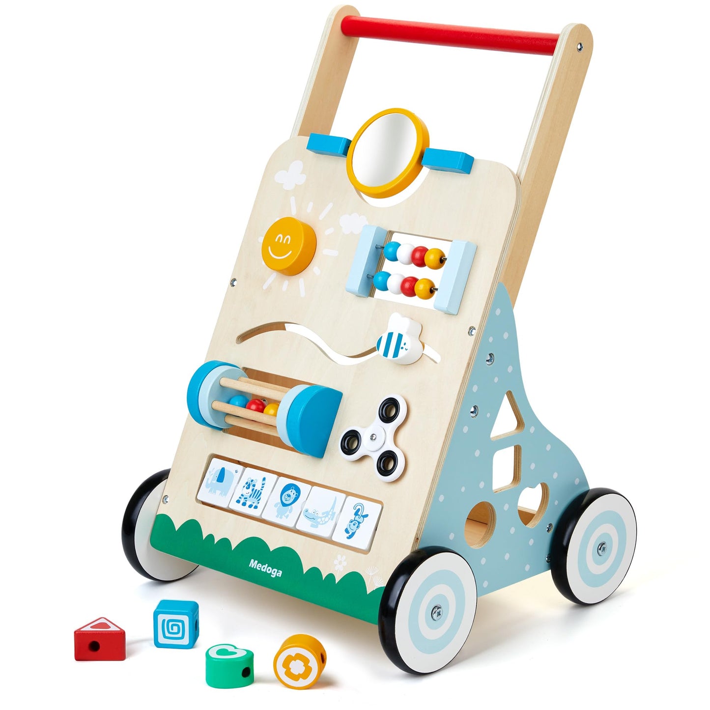 Medoga Wooden Baby Walker 10-in-1 | Adjustable Push Walker Activity Center