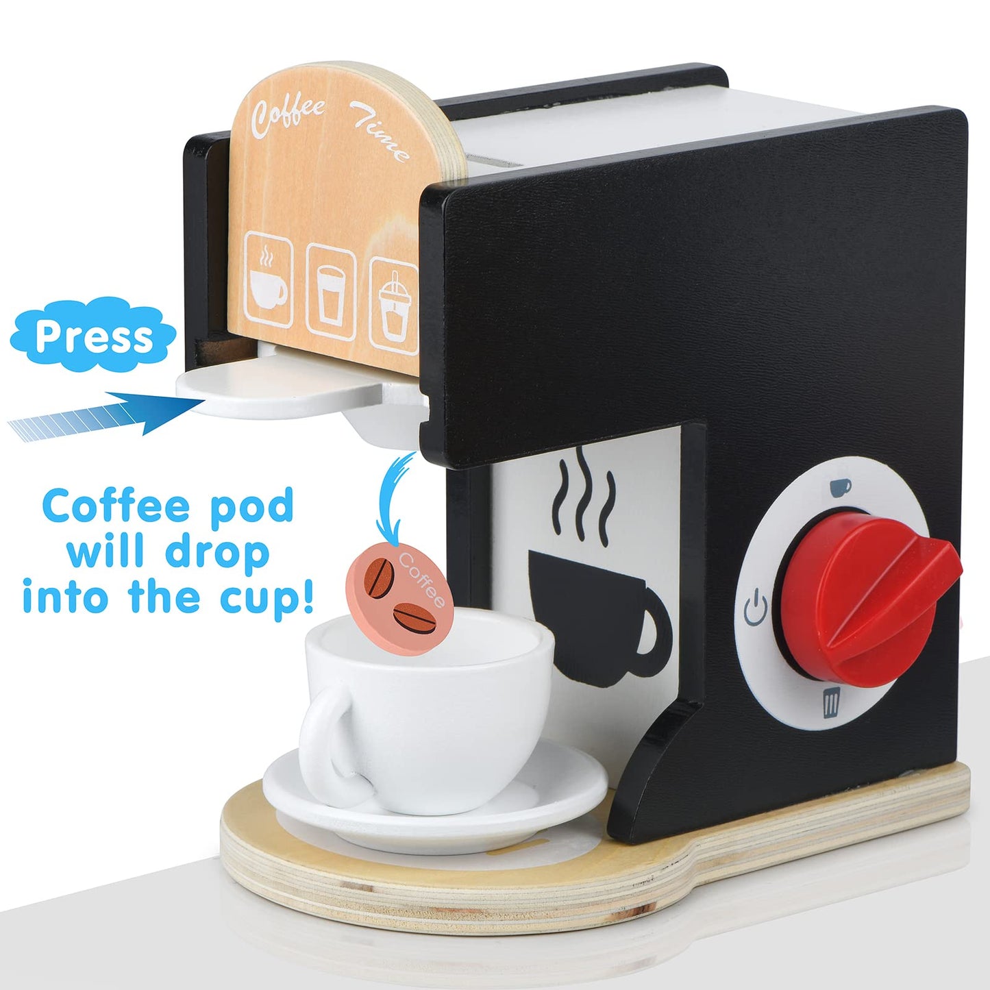 Medoga Play Kitchen Coffee Maker Toy – Realistic Wooden Espresso Machine for Kids