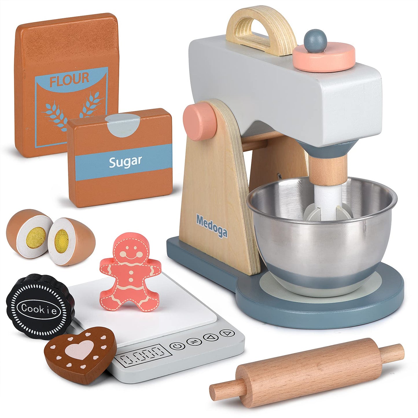 Medoga Wooden Mixer Set for Kids — Pretend Play Kitchen Accessories