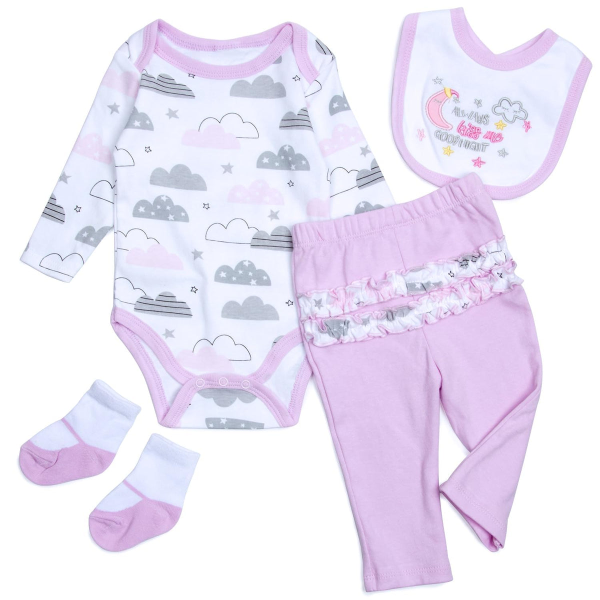 Medylove 4 Pcs Reborn Baby Doll Clothes Set for 17-22 Inch Dolls – Moon & Star Pink Accessories