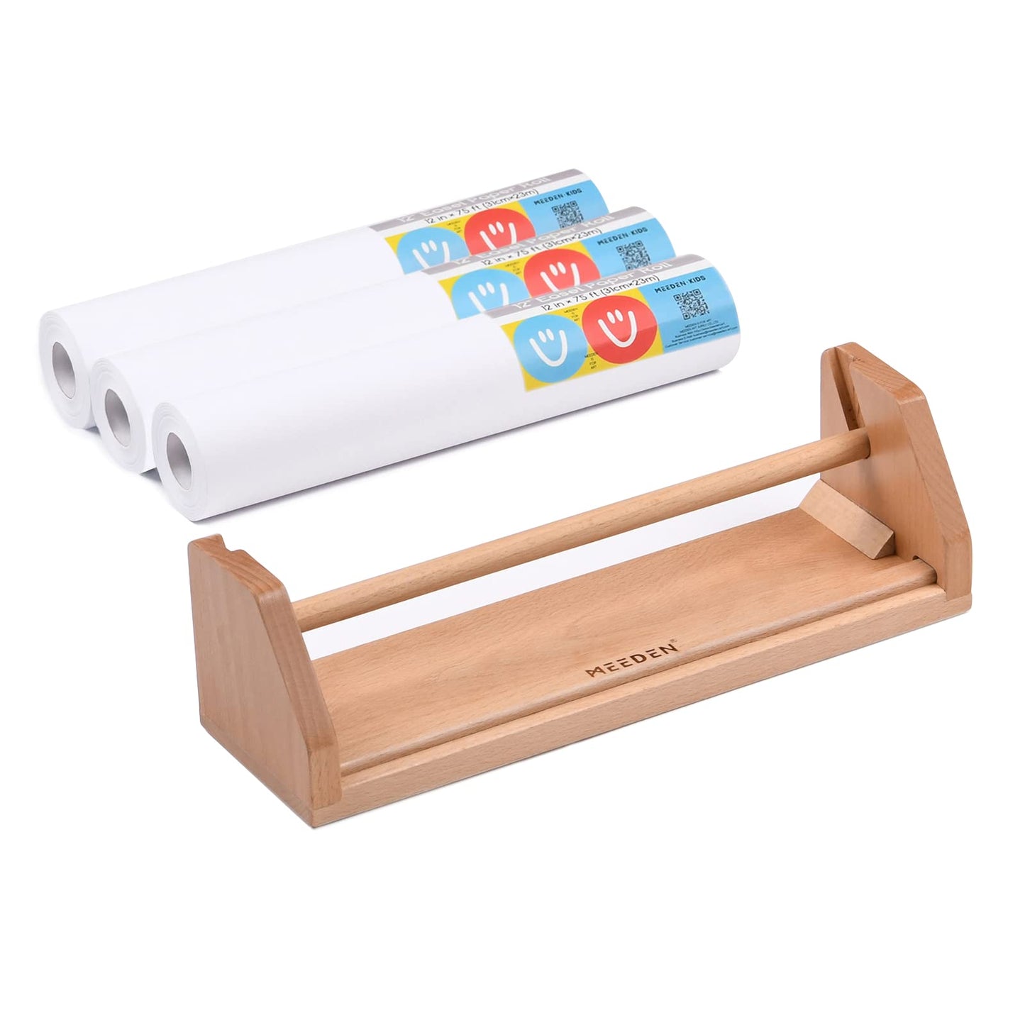 MEEDEN Beech Wood Paper Roll Dispenser with 3 Rolls – Kids Tabletop Easel