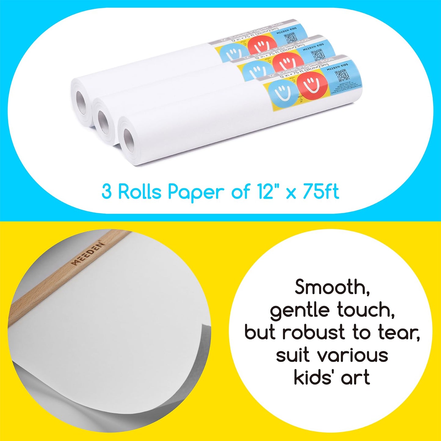 MEEDEN Beech Wood Paper Roll Dispenser with 3 Rolls – Kids Tabletop Easel
