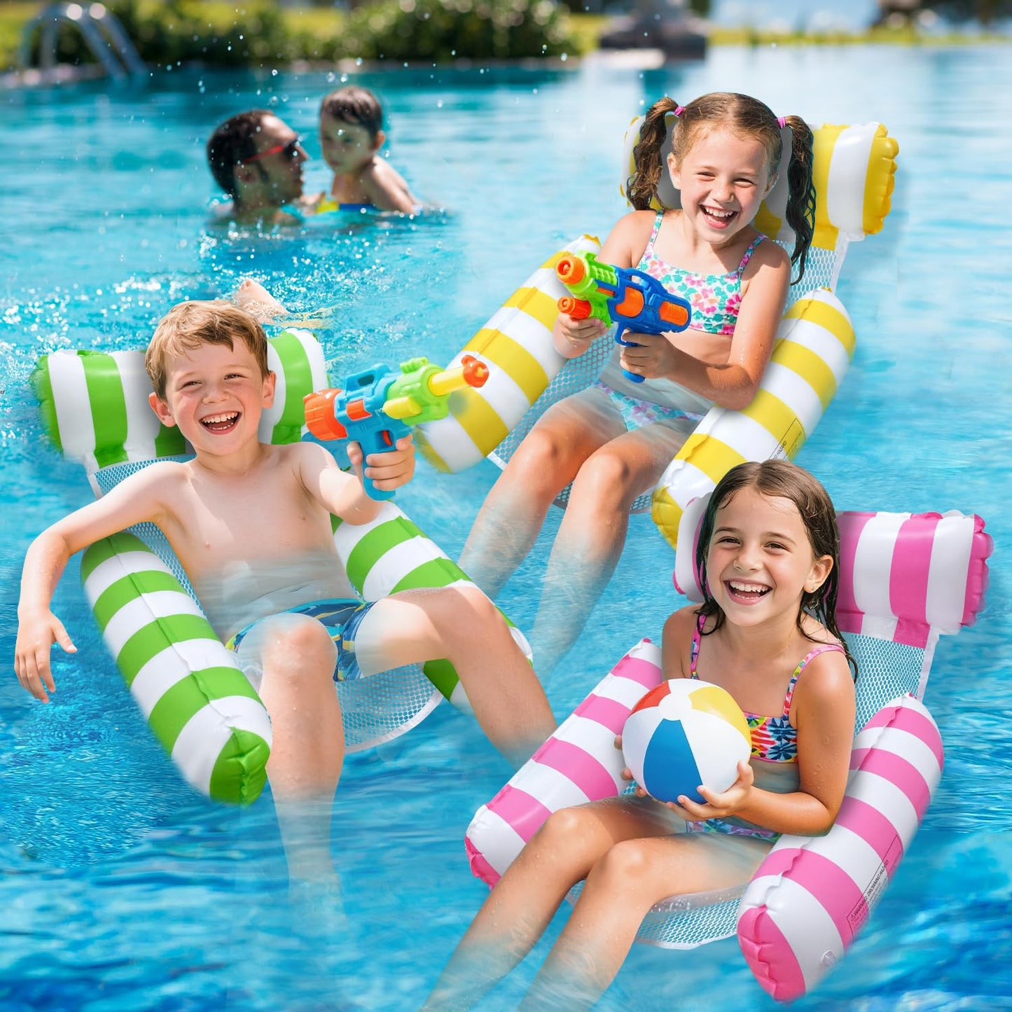 Meegoo Pool Floats Kids – 3 Pack Triple-Tube Pool Hammock Float Set