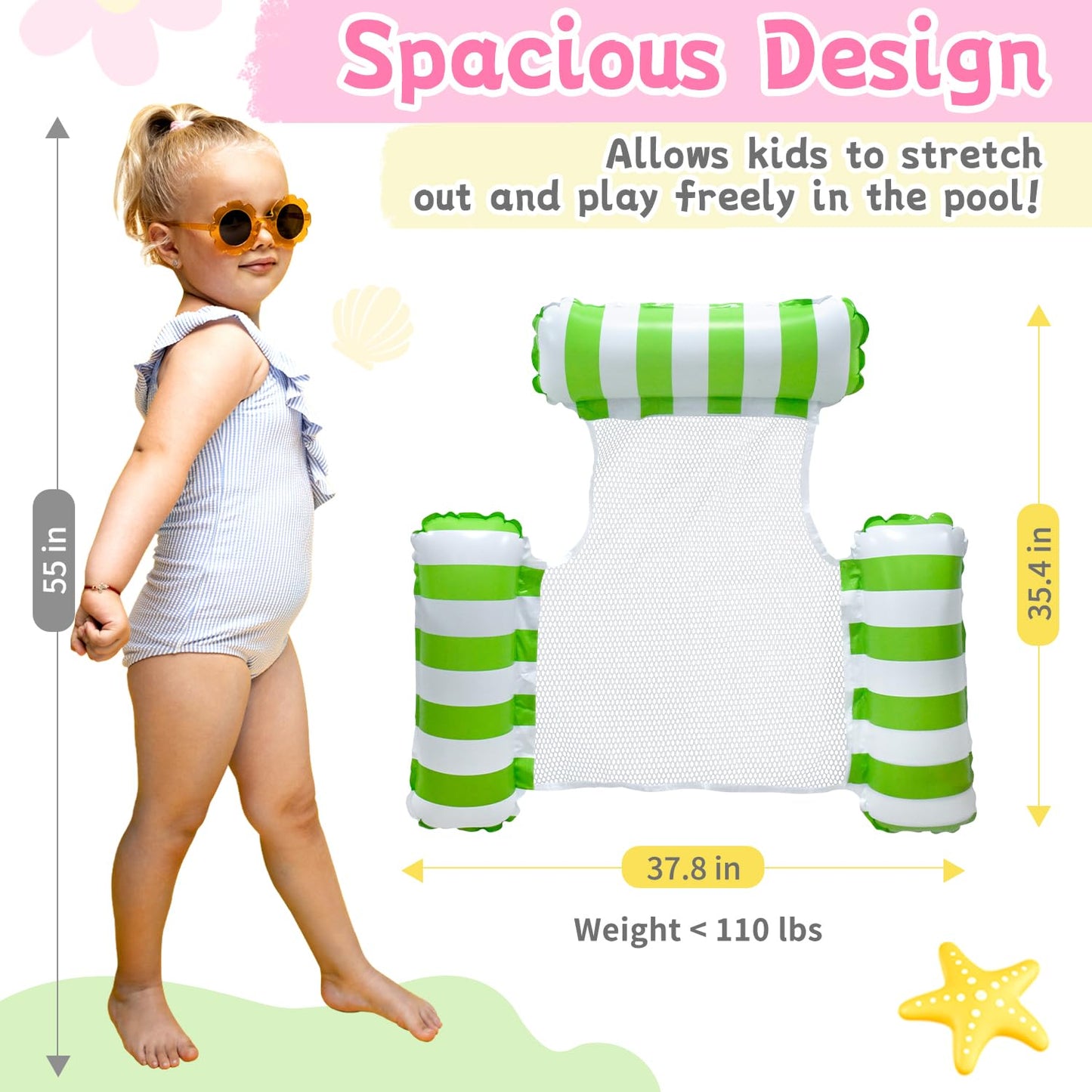 Meegoo Pool Floats Kids – 3 Pack Triple-Tube Pool Hammock Float Set