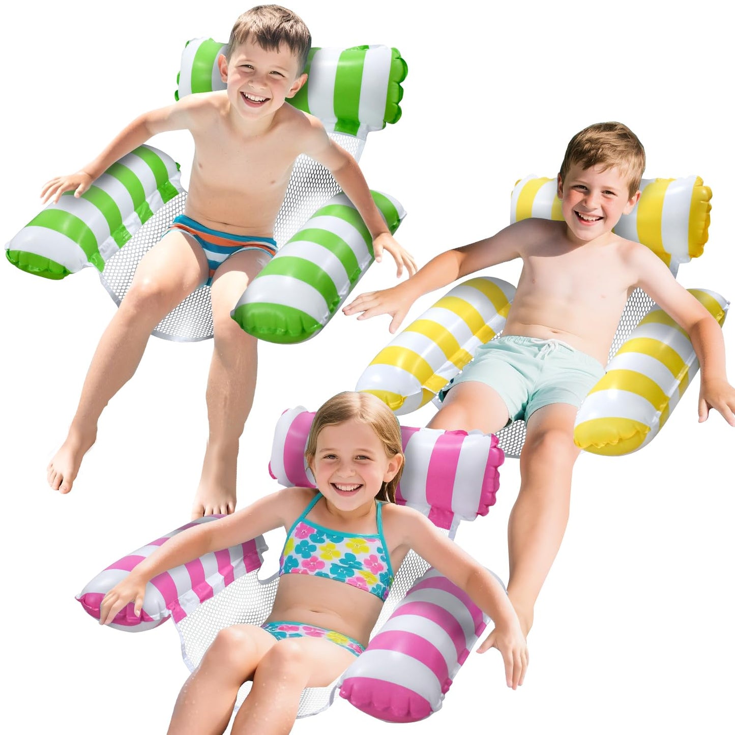 Meegoo Pool Floats Kids – 3 Pack Triple-Tube Pool Hammock Float Set