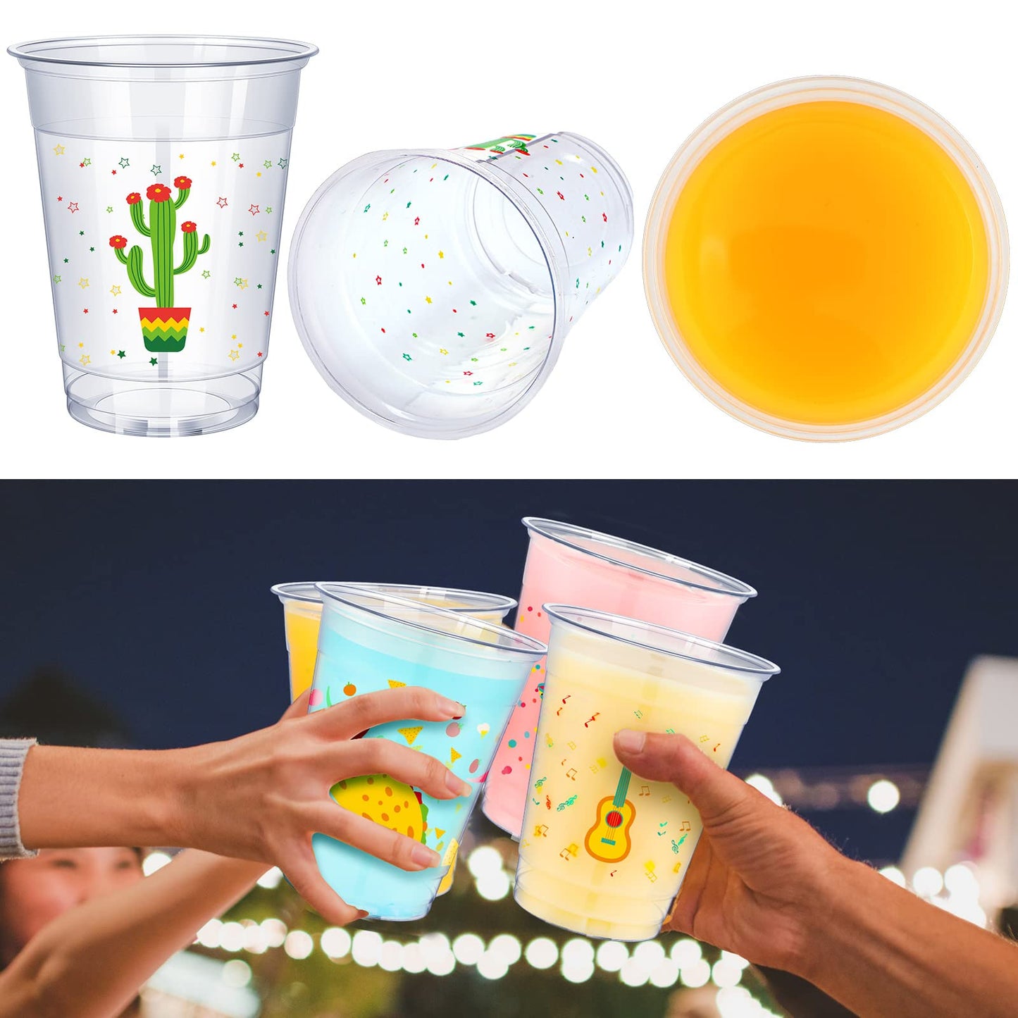 Meekoo 100 Pcs 12 oz Fiesta Cups - Clear Disposable Margarita Glasses for Cinco de Mayo Party