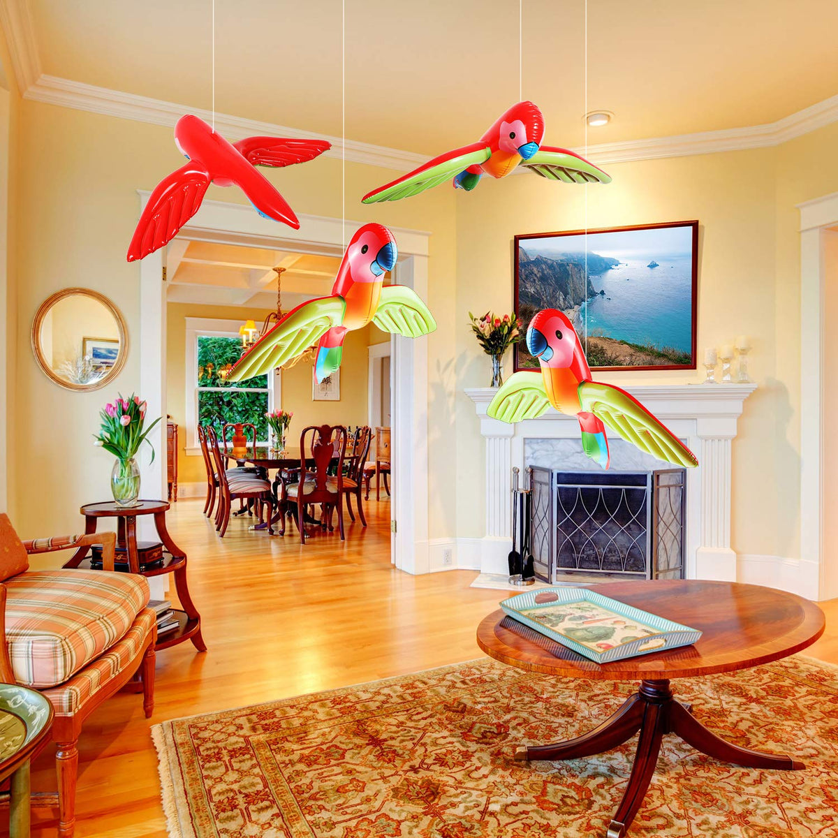 Meekoo 4-Pack Inflatable Flying Parrot Decorations – Tropical Pool Luau Props (29.5 x 23.6 in)