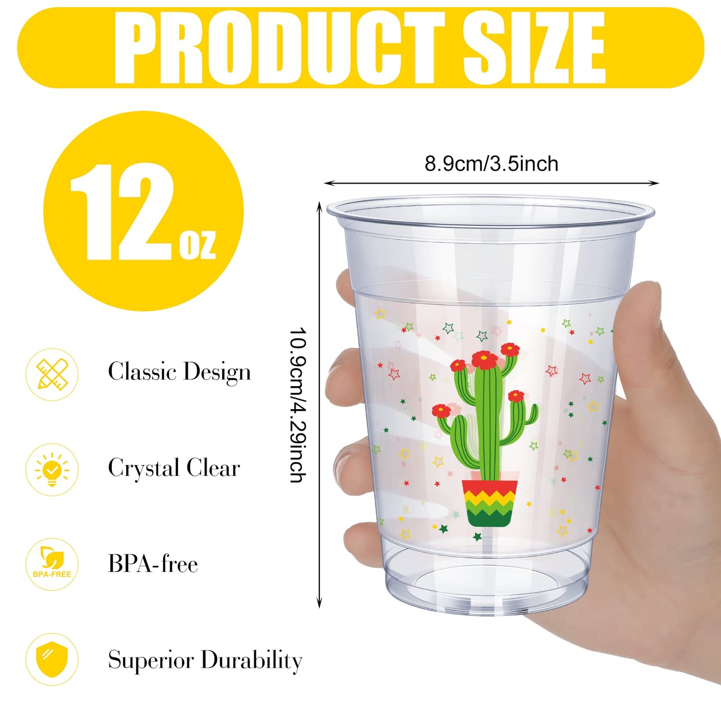 Meekoo 100 Pcs 12 oz Fiesta Cups - Clear Disposable Margarita Glasses for Cinco de Mayo Party