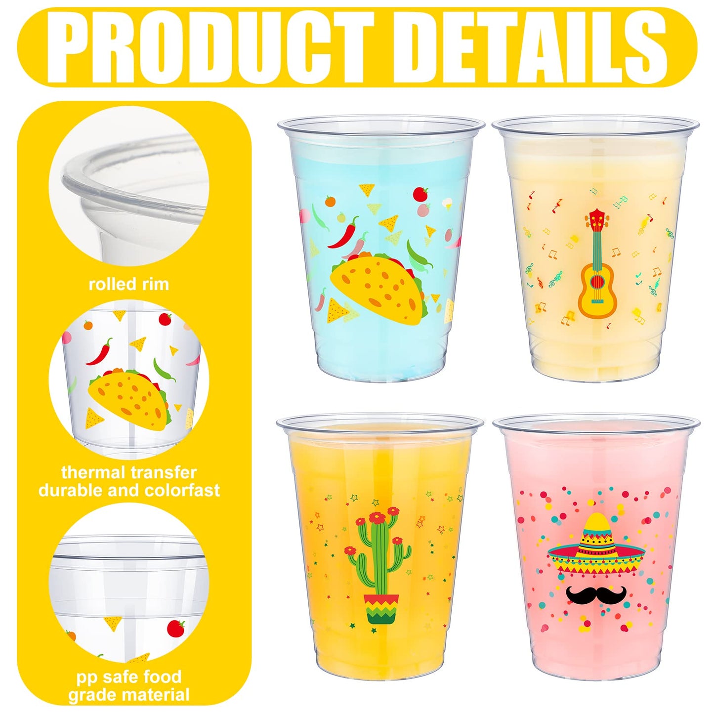 Meekoo 100 Pcs 12 oz Fiesta Cups - Clear Disposable Margarita Glasses for Cinco de Mayo Party