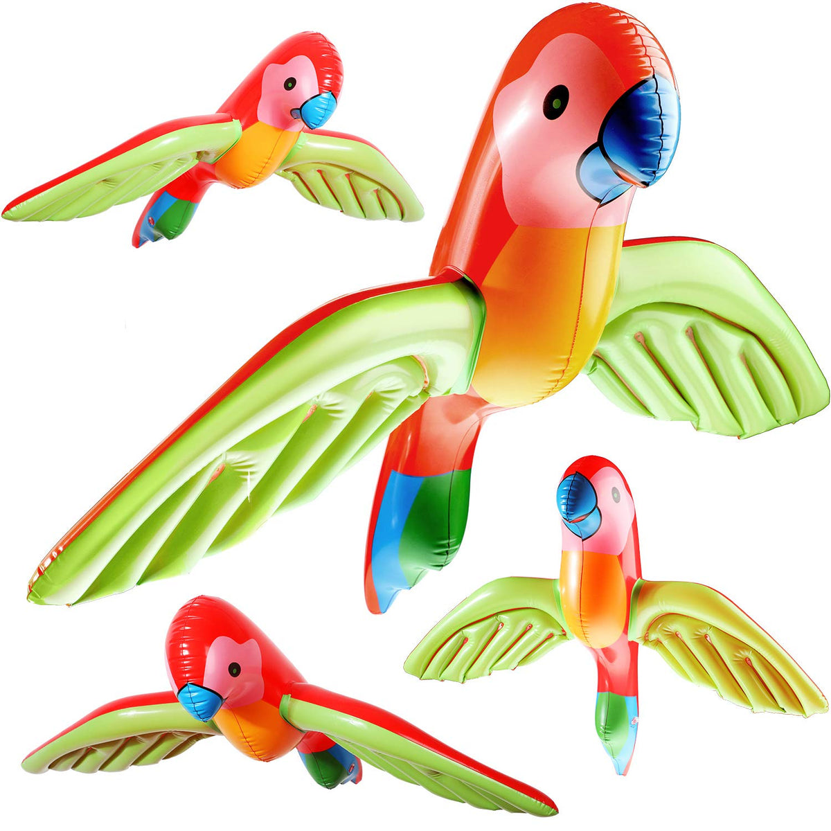 Meekoo 4-Pack Inflatable Flying Parrot Decorations – Tropical Pool Luau Props (29.5 x 23.6 in)