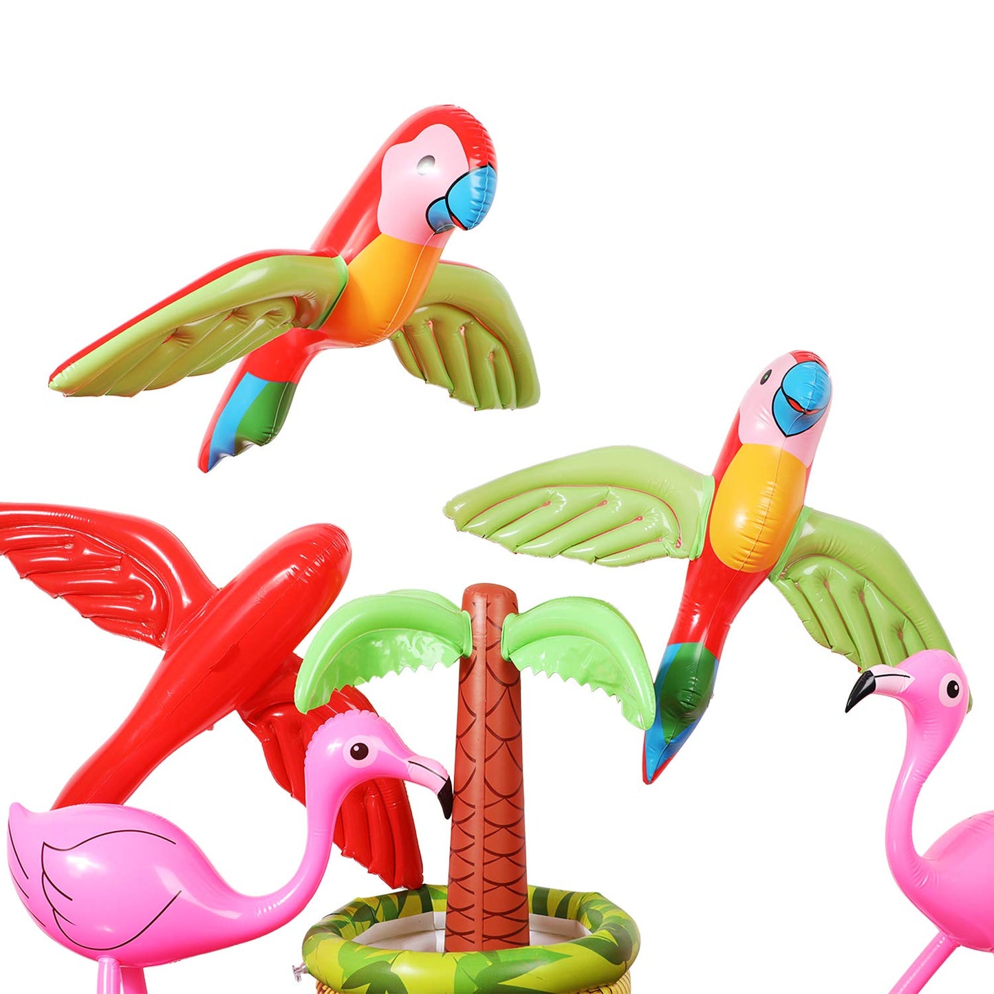 Meekoo 4-Pack Inflatable Flying Parrot Decorations – Tropical Pool Luau Props (29.5 x 23.6 in)
