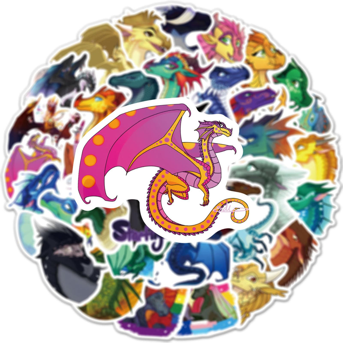 Meet Holiday 60-Piece Wings of Fire Dragon Sticker Set - Waterproof Vinyl Decals (Black)