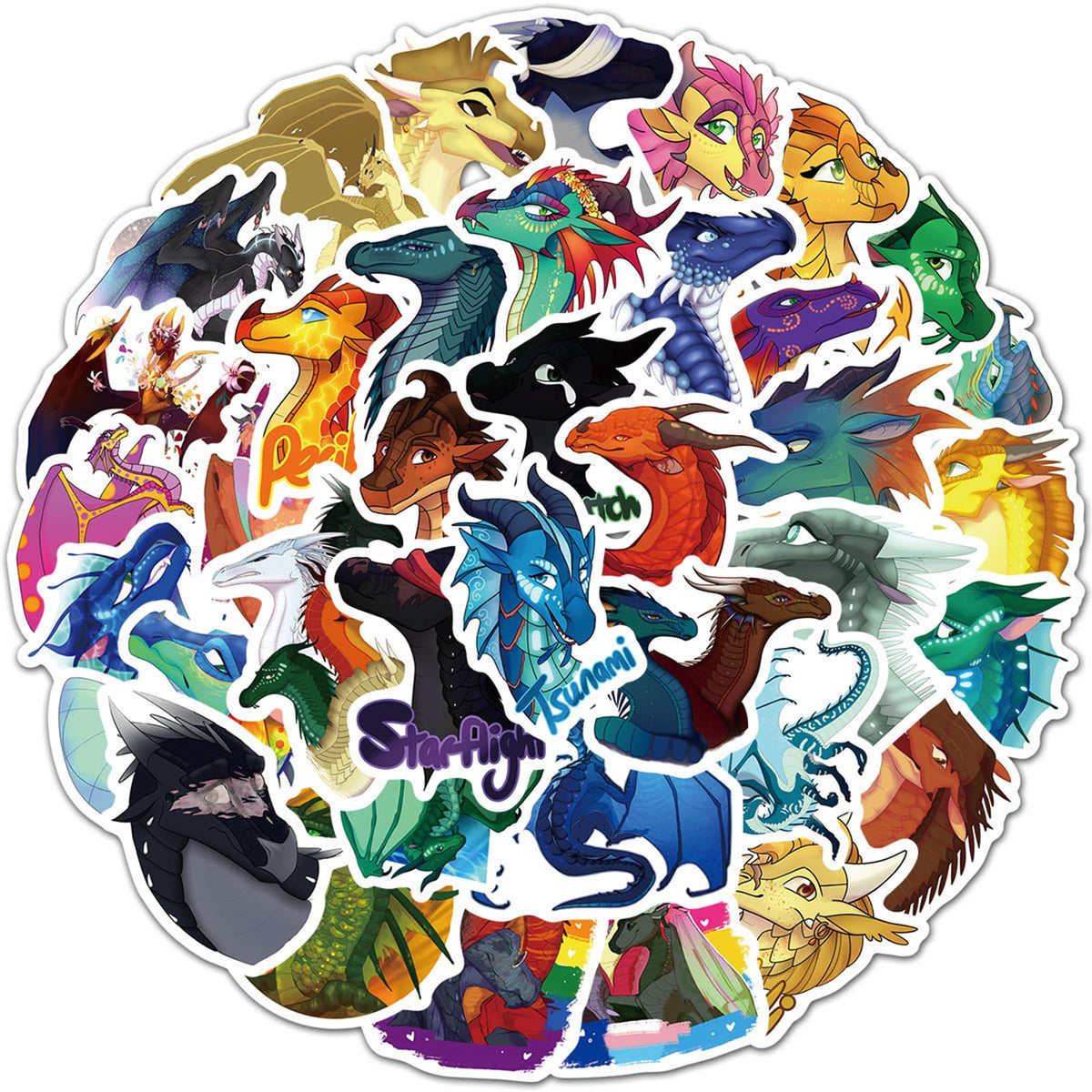 Meet Holiday 60-Piece Wings of Fire Dragon Sticker Set - Waterproof Vinyl Decals (Black)