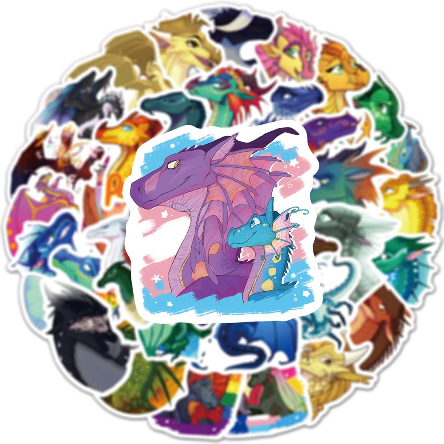 Meet Holiday 60-Piece Wings of Fire Dragon Sticker Set - Waterproof Vinyl Decals (Black)
