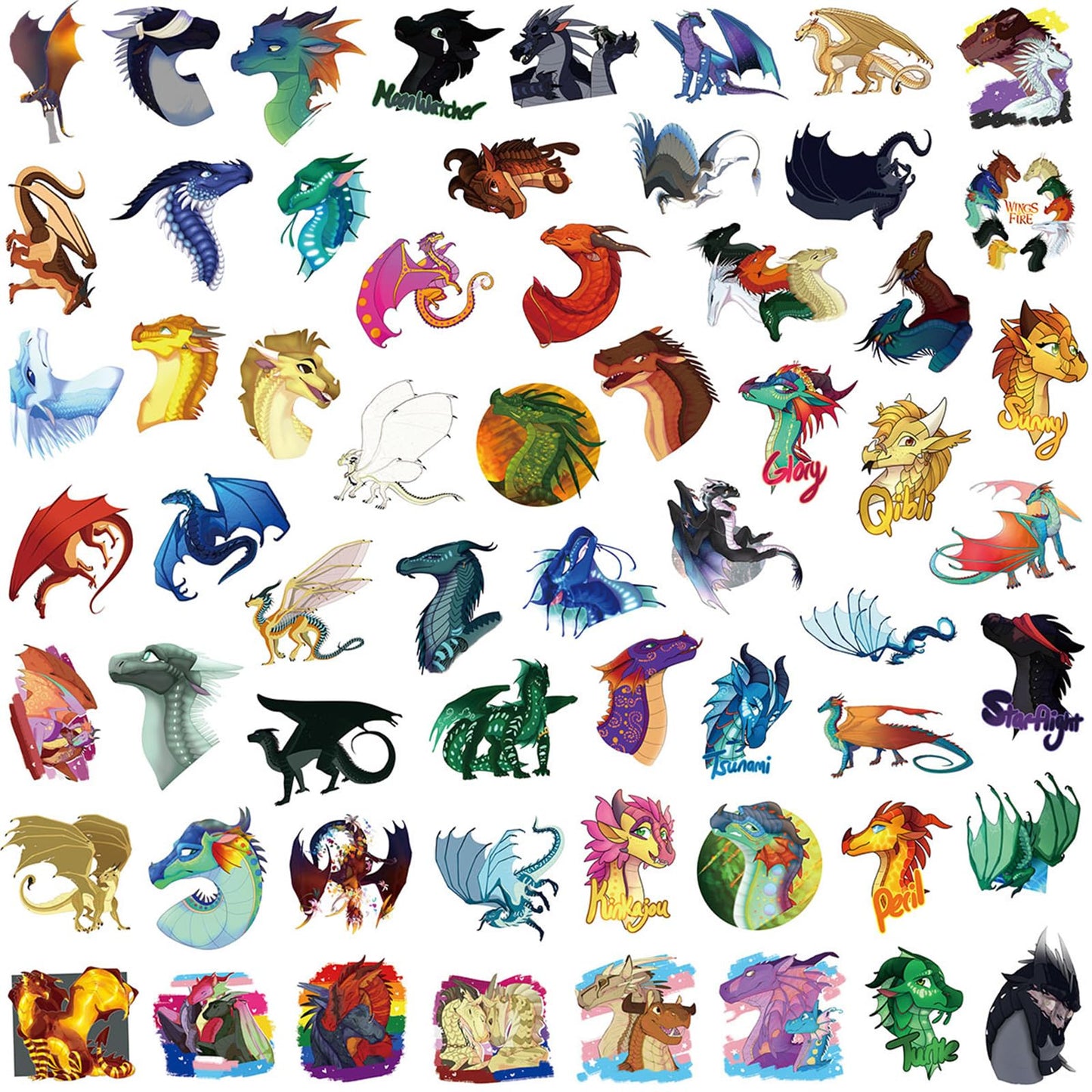 Meet Holiday 60-Piece Wings of Fire Dragon Sticker Set - Waterproof Vinyl Decals (Black)