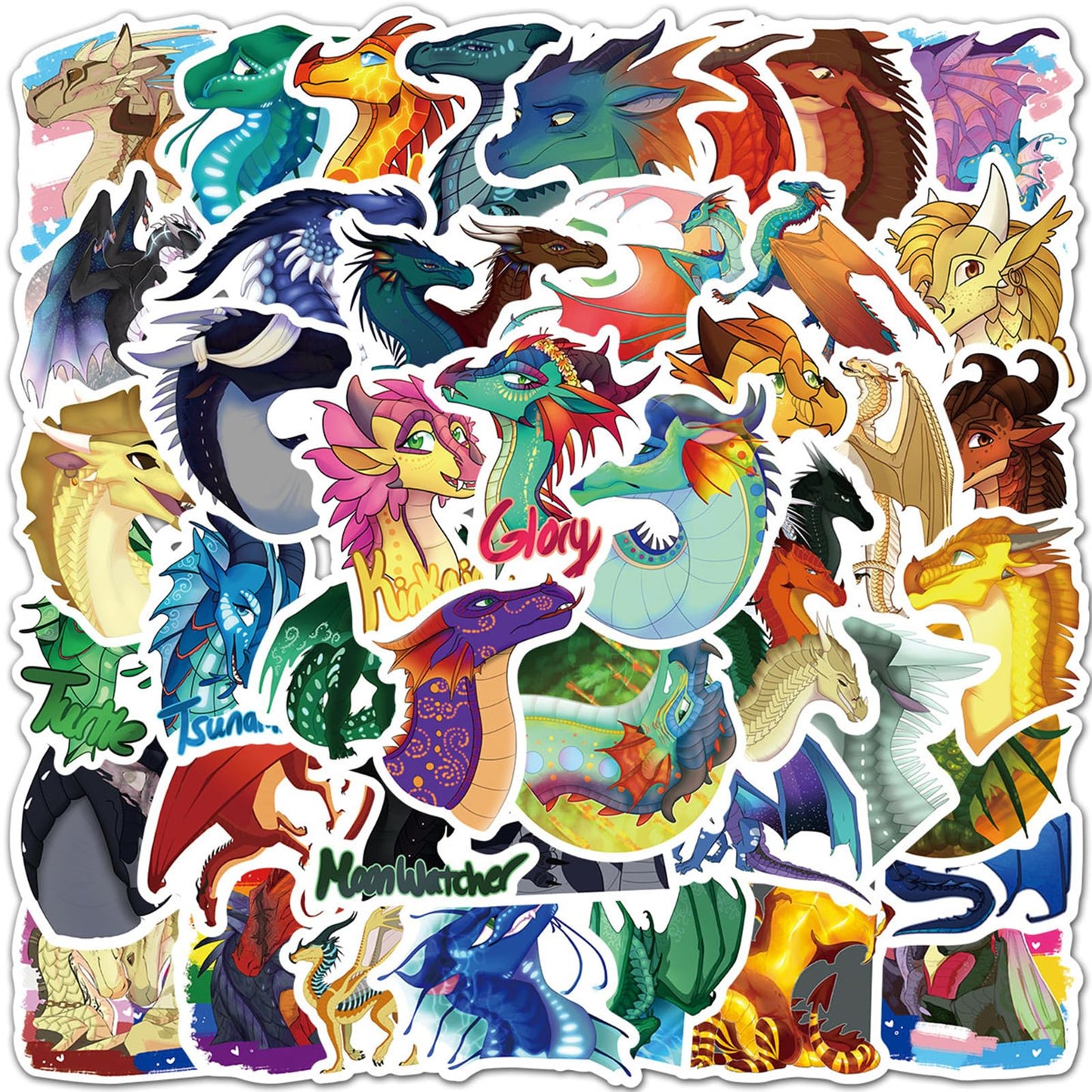 Meet Holiday 60-Piece Wings of Fire Dragon Sticker Set - Waterproof Vinyl Decals (Black)
