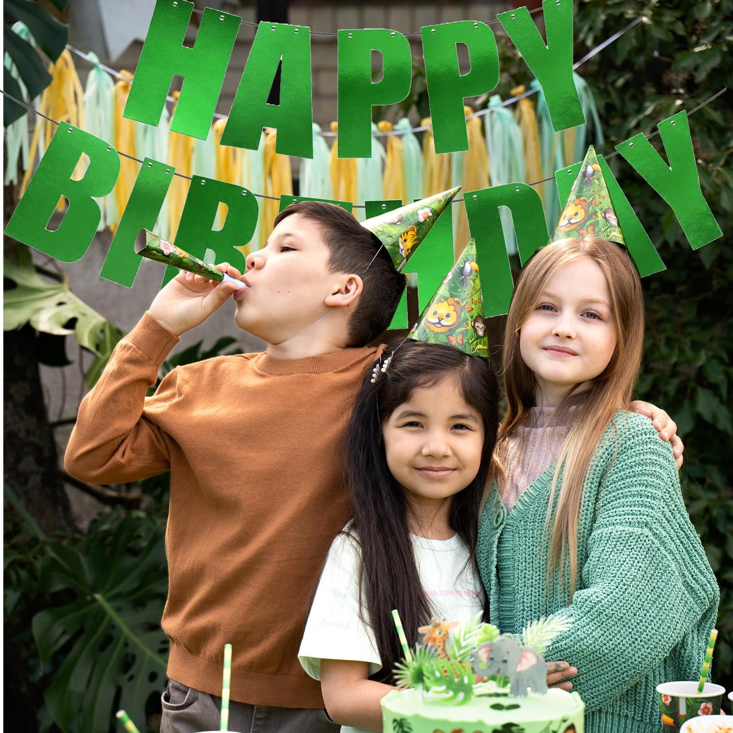 MEETINGU Happy Birthday Banner – Green Theme Party Decor (Reusable Cardboard Letters)