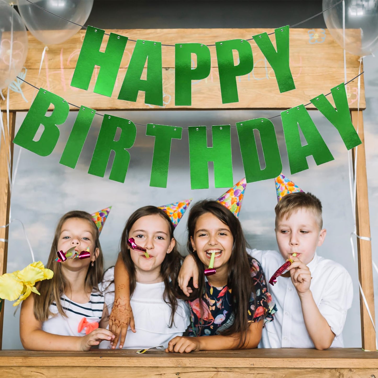 MEETINGU Happy Birthday Banner – Green Theme Party Decor (Reusable Cardboard Letters)