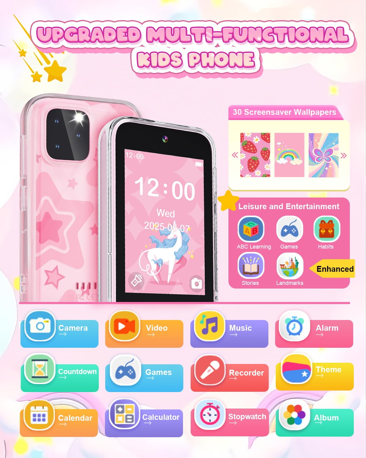 Meetrye Kids Smart Phone for Girls – 3.5in Touchscreen, Dual Camera, Games & Habit Tracking