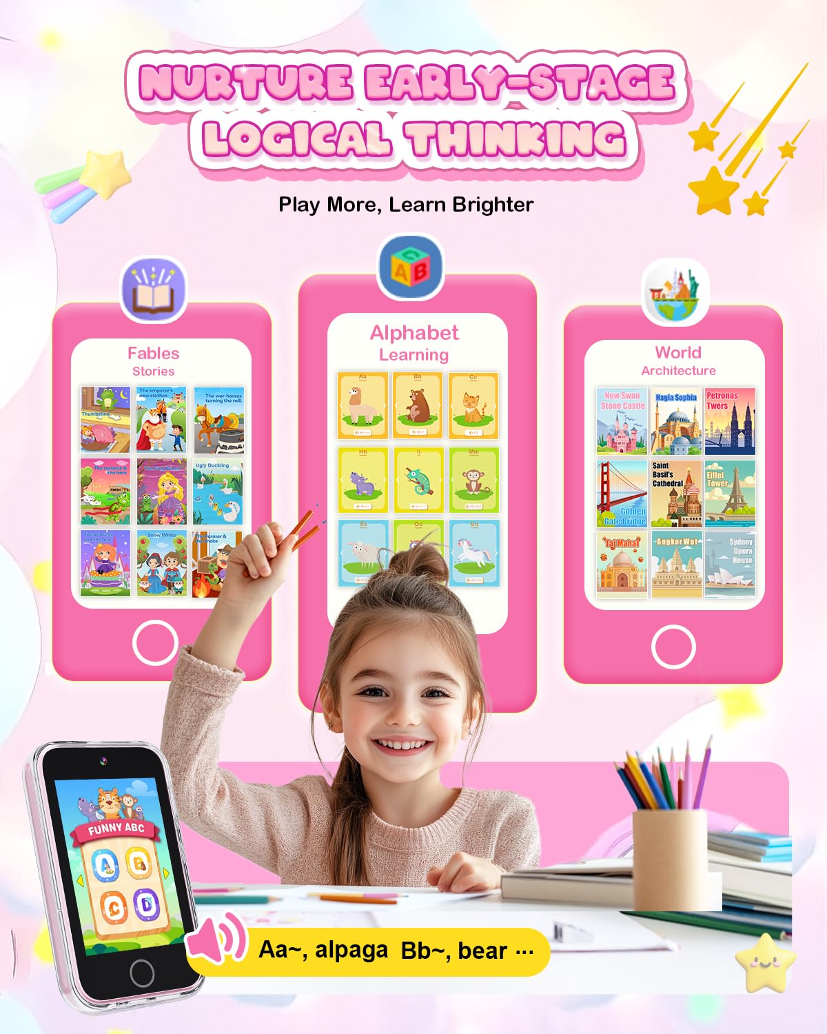 Meetrye Kids Smart Phone for Girls – 3.5in Touchscreen, Dual Camera, Games & Habit Tracking