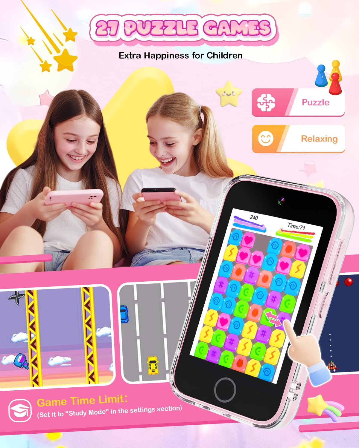 Meetrye Kids Smart Phone for Girls – 3.5in Touchscreen, Dual Camera, Games & Habit Tracking