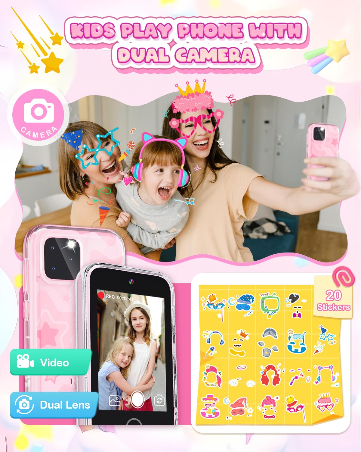 Meetrye Kids Smart Phone for Girls – 3.5in Touchscreen, Dual Camera, Games & Habit Tracking