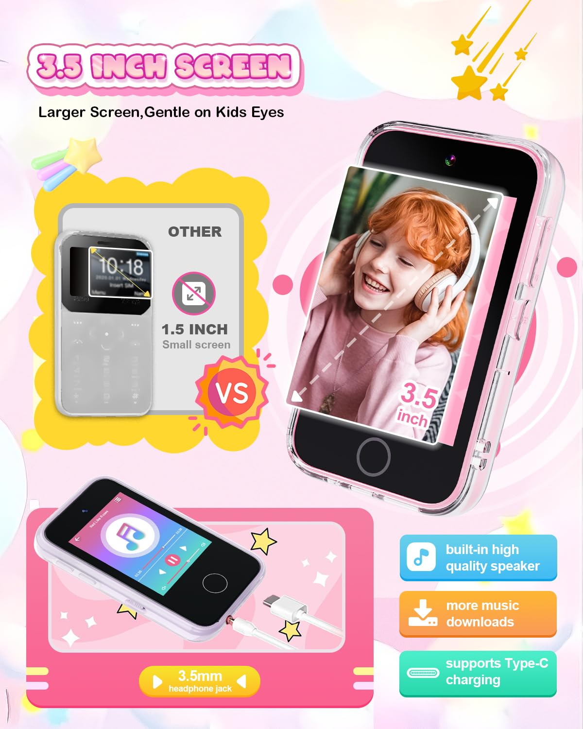 Meetrye Kids Smart Phone for Girls – 3.5in Touchscreen, Dual Camera, Games & Habit Tracking
