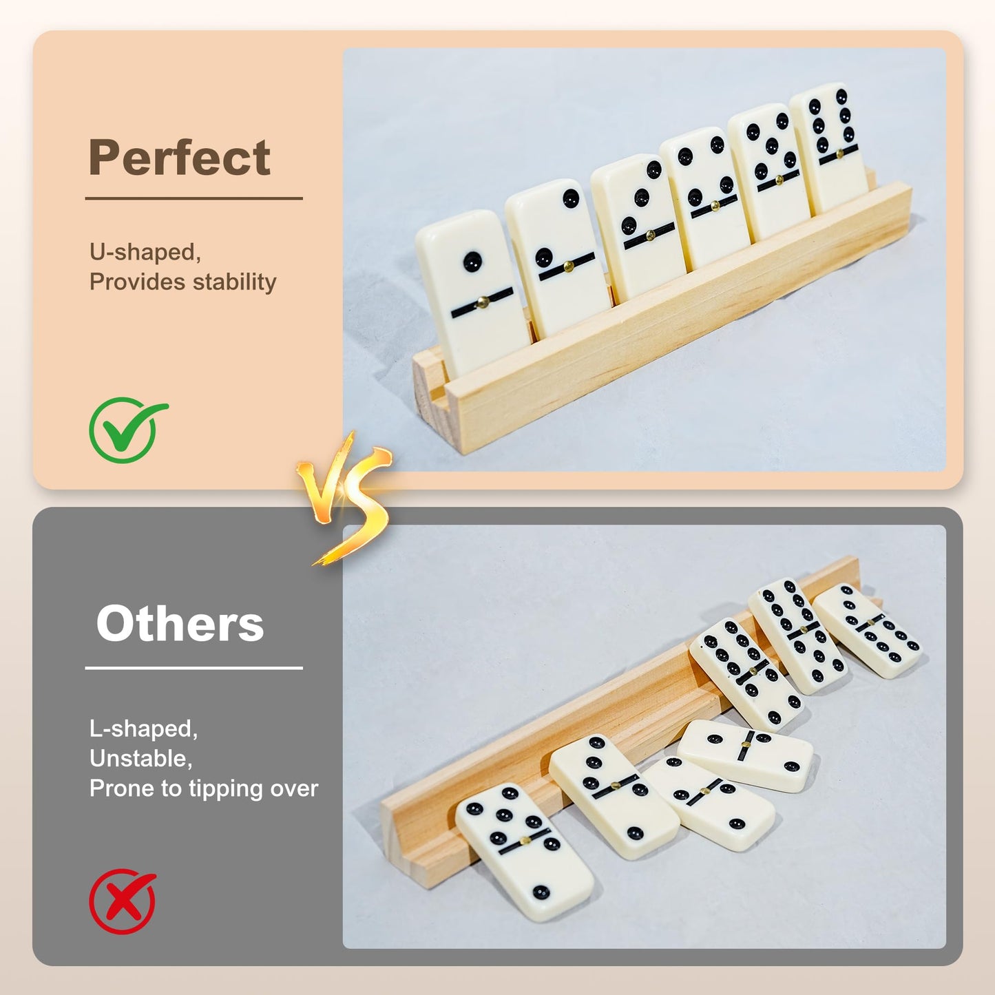 MeetYr Life Dominos Set for Adults — 28 Dominoes, Beech Wood Racks, Travel Case (D6-White)