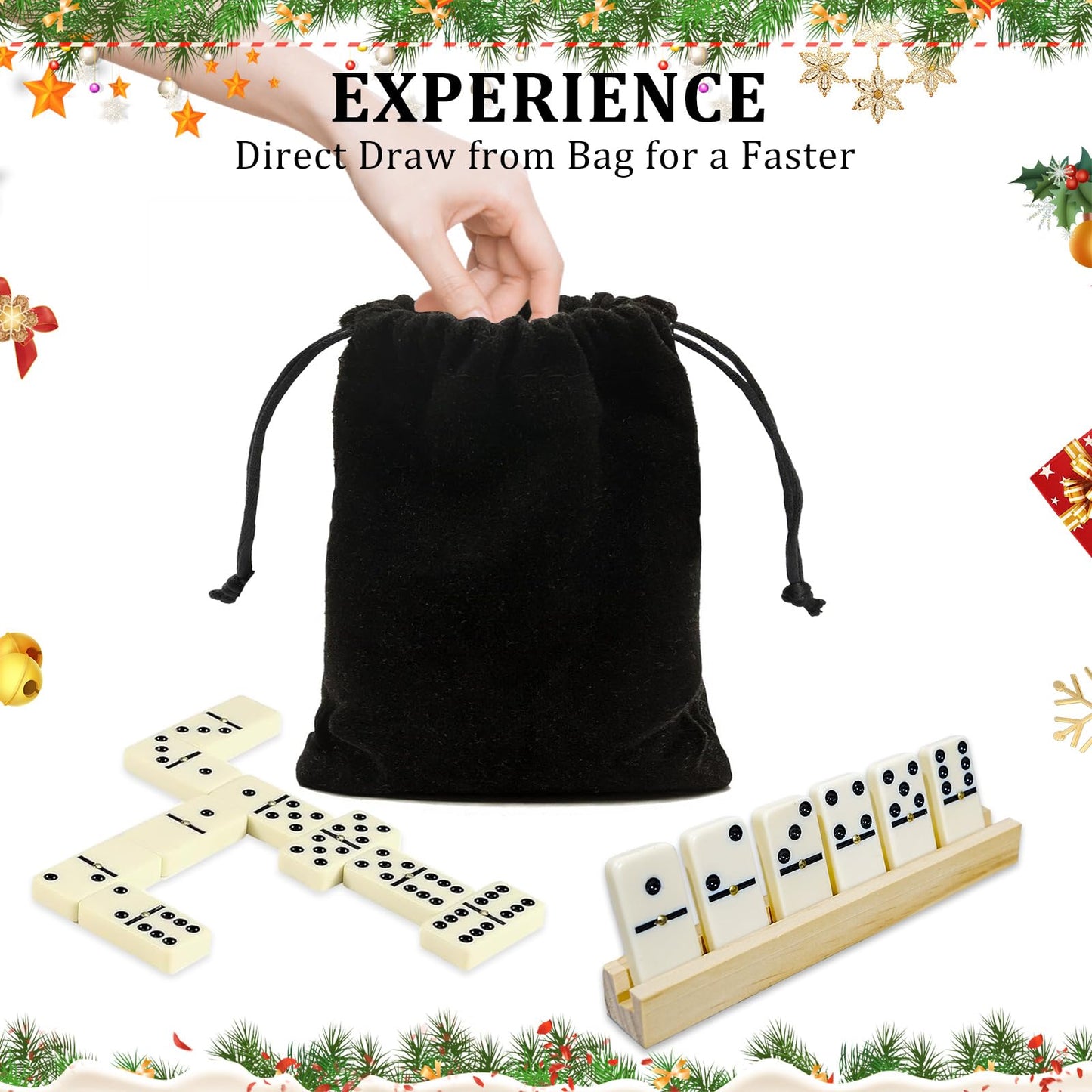 MeetYr Life Dominos Set for Adults — 28 Dominoes, Beech Wood Racks, Travel Case (D6-White)