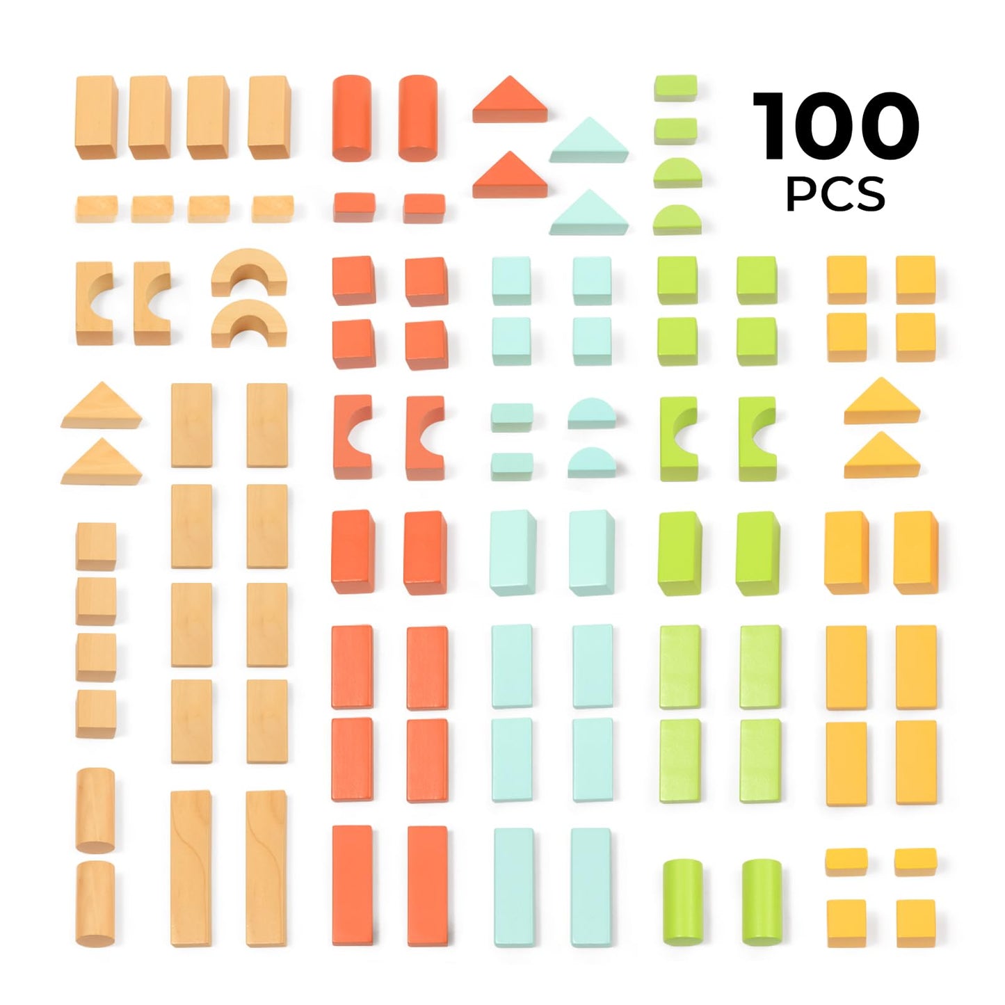 MEEYOO 100pcs Wooden Blocks for Toddlers 1-3 | Safe Montessori Building Blocks with Storage Bucket