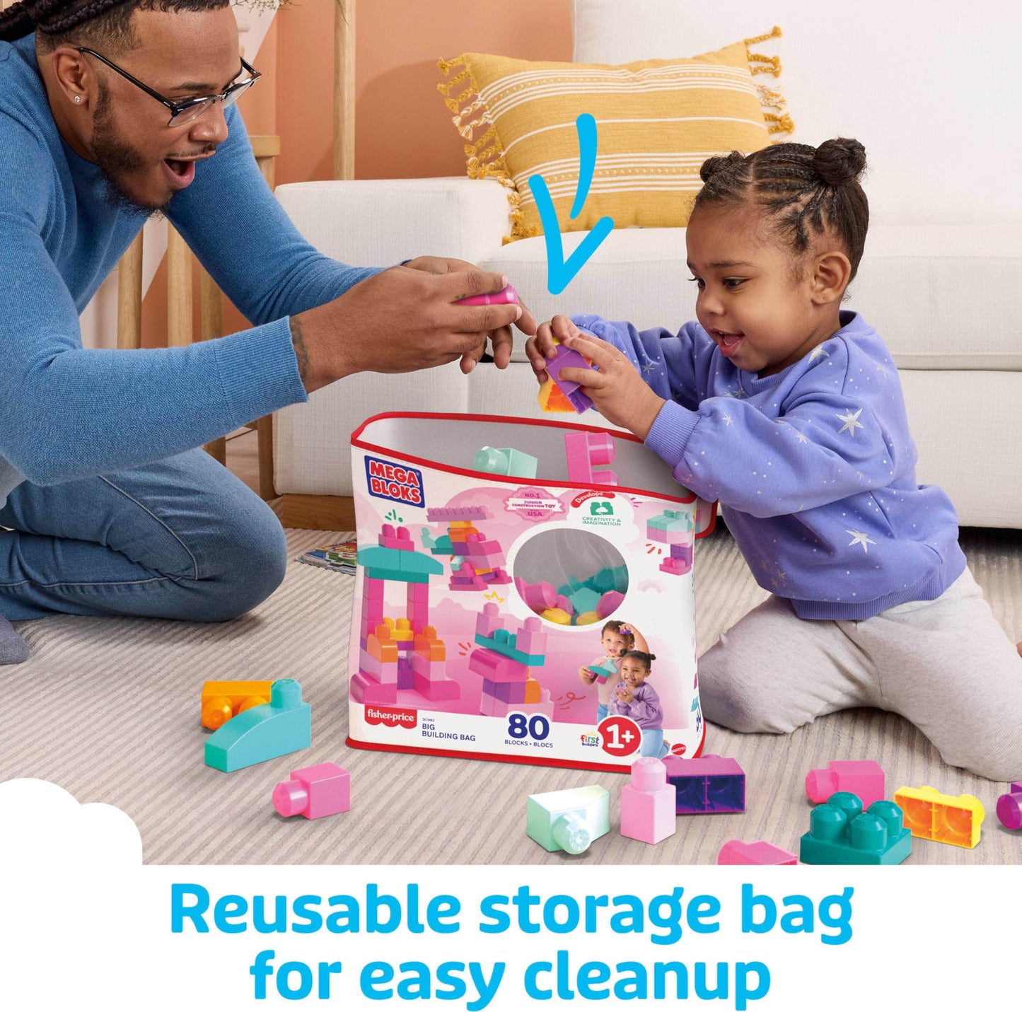 MEGA BLOKS First Builders Pink Bag – 80-Piece Toddler Blocks Set