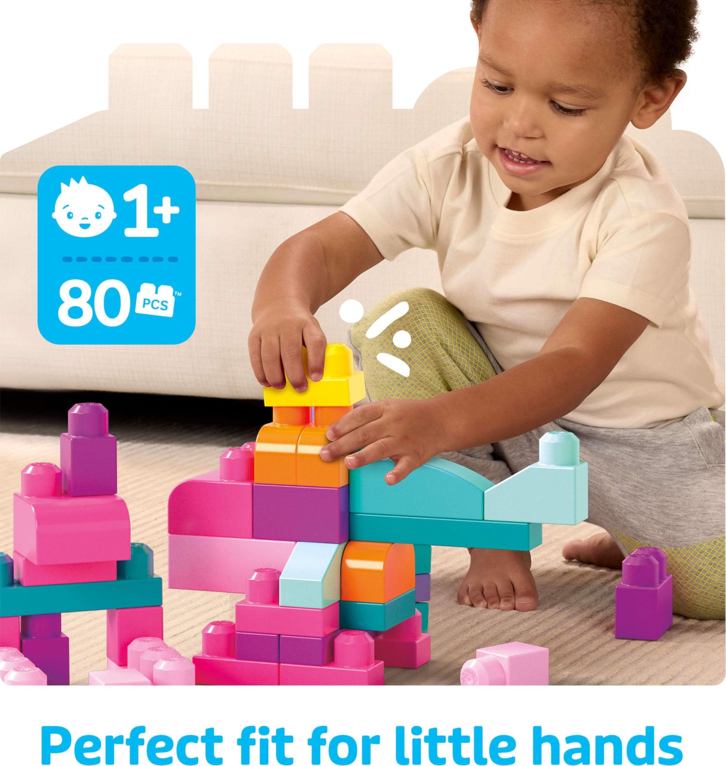 MEGA BLOKS First Builders Pink Bag – 80-Piece Toddler Blocks Set