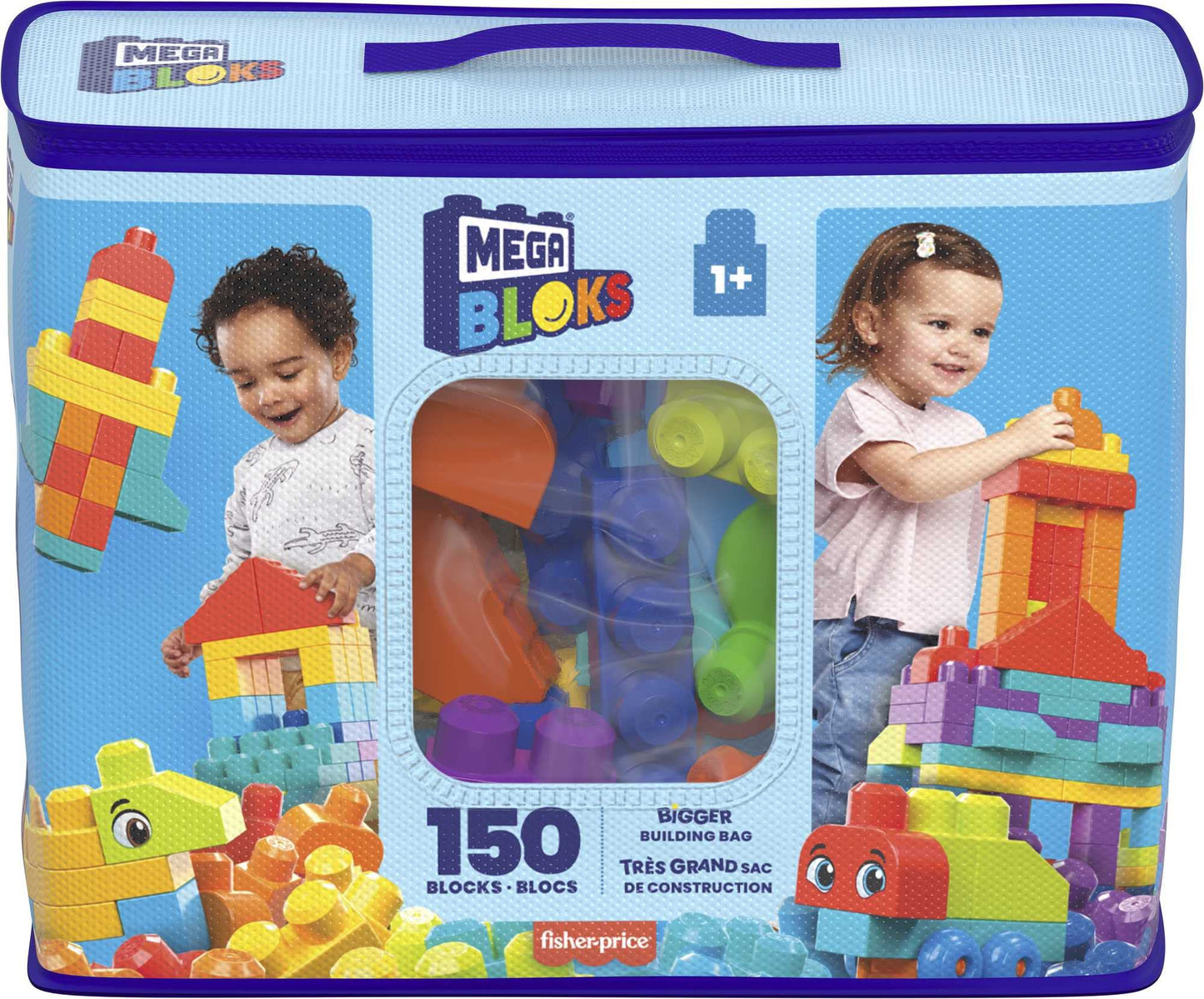 MEGA BLOKS First Builders Toddler Blocks Toys Set – 150-Piece Big Building Bag for Open-Ended Play (Blue) | Ages 1+