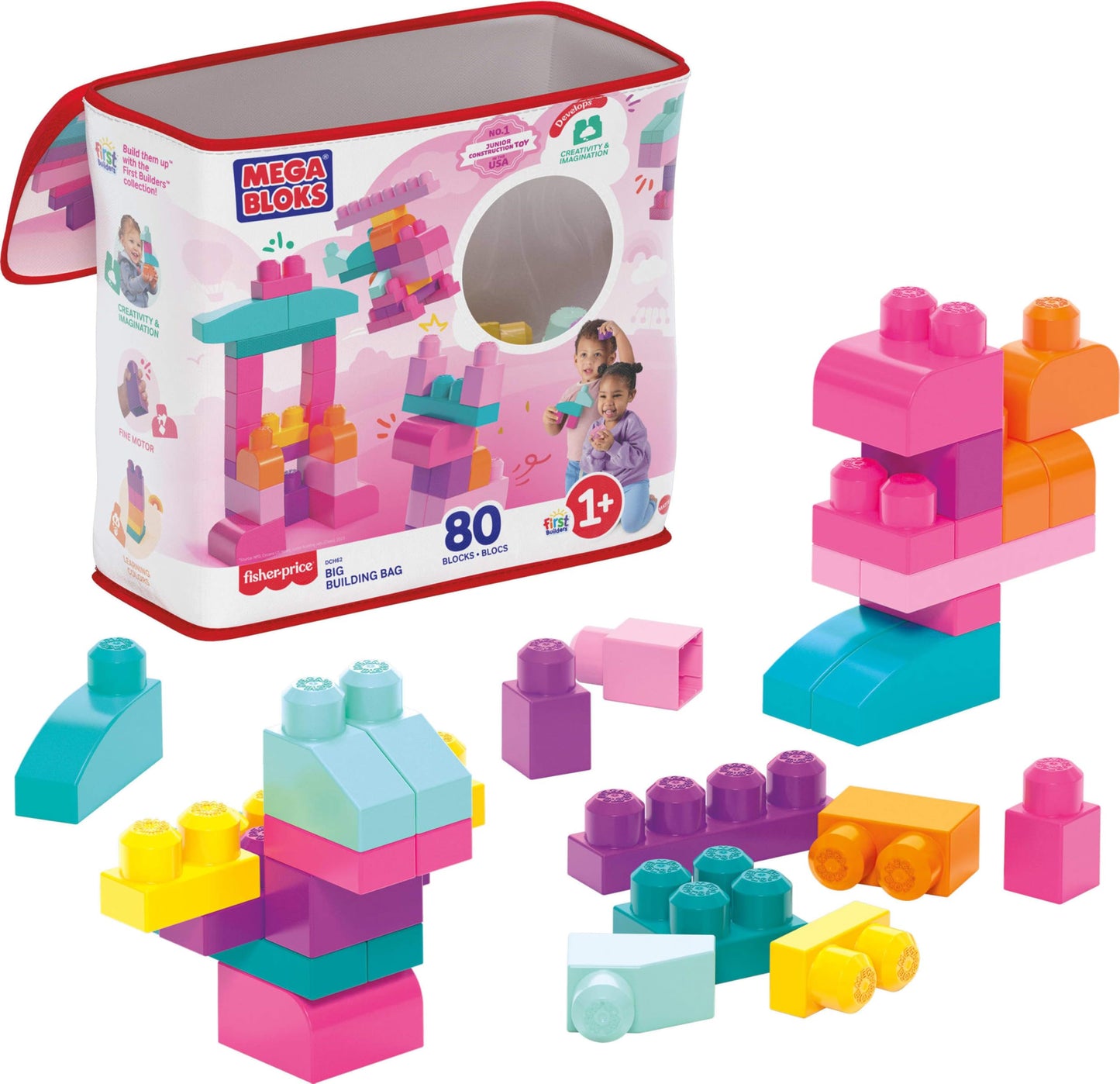 MEGA BLOKS First Builders Pink Bag – 80-Piece Toddler Blocks Set