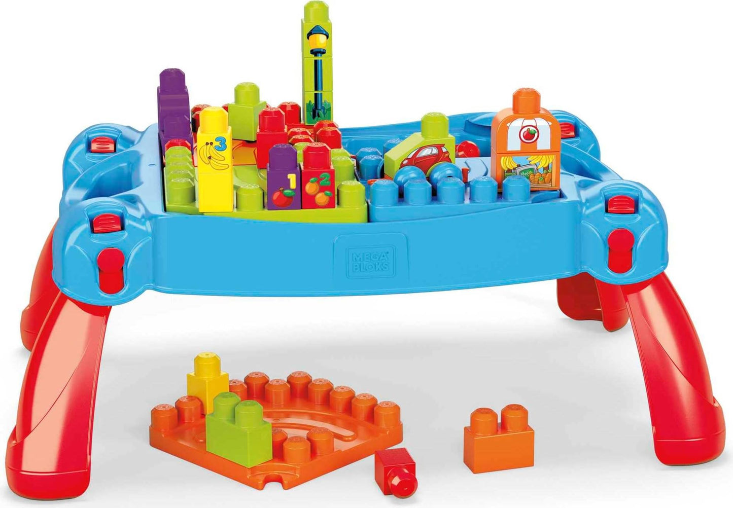 Mega Bloks First Builders Build 'n Learn Table – Portable 30-Piece Building Toy for Toddlers