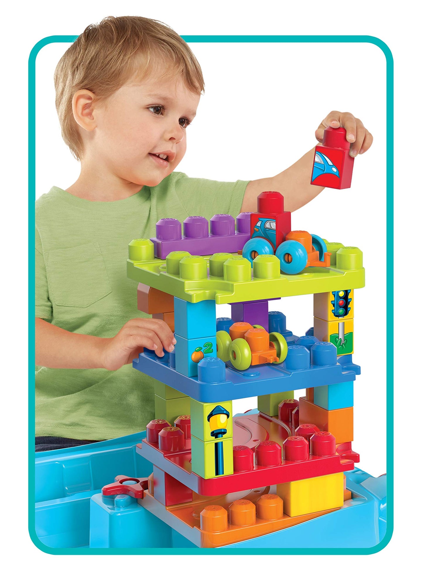 Mega Bloks First Builders Build 'n Learn Table – Portable 30-Piece Building Toy for Toddlers