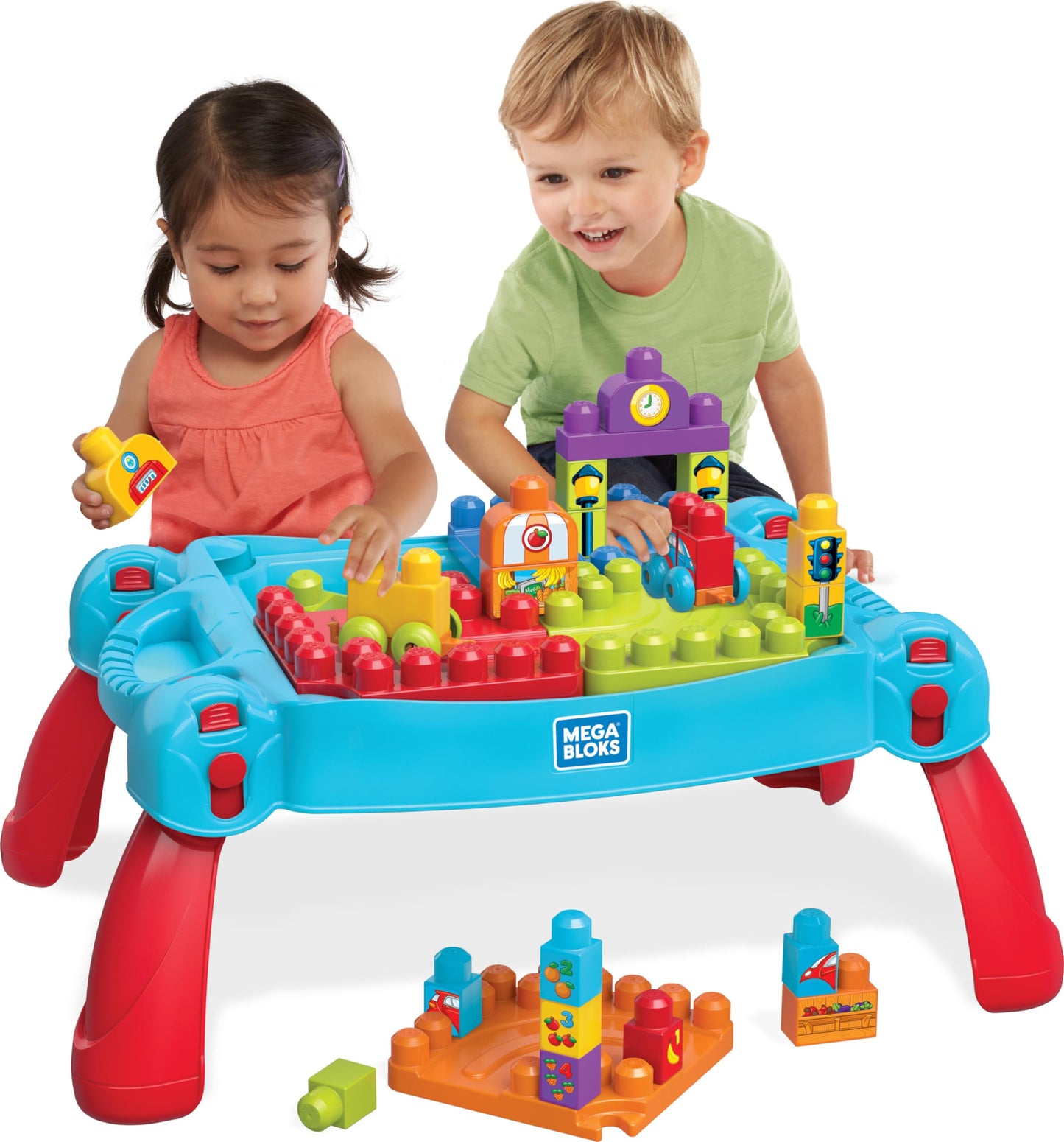 Mega Bloks First Builders Build 'n Learn Table – Portable 30-Piece Building Toy for Toddlers