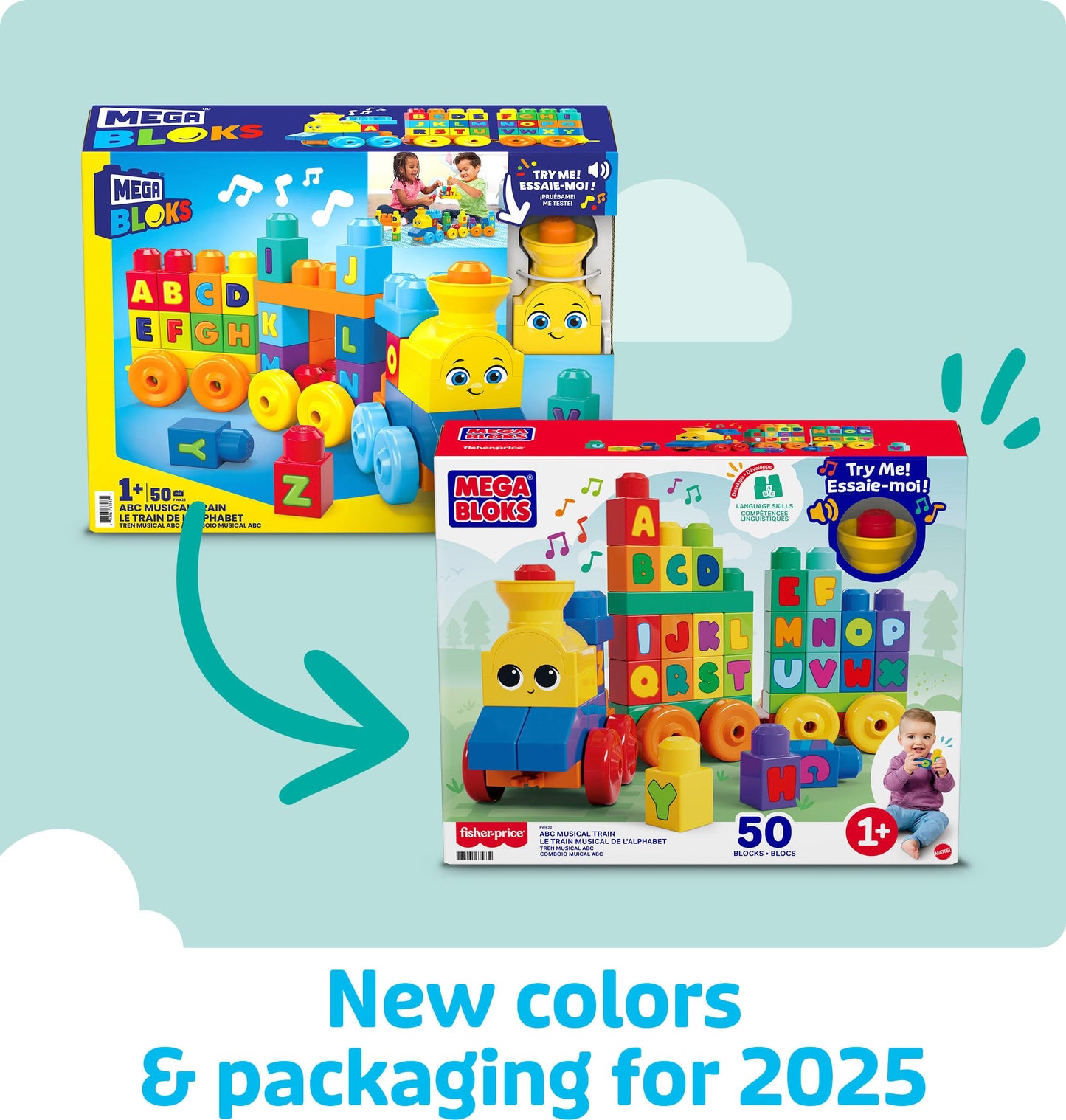 Mega Bloks First Builders ABC Musical Train – 50-Piece Toddler Block Set
