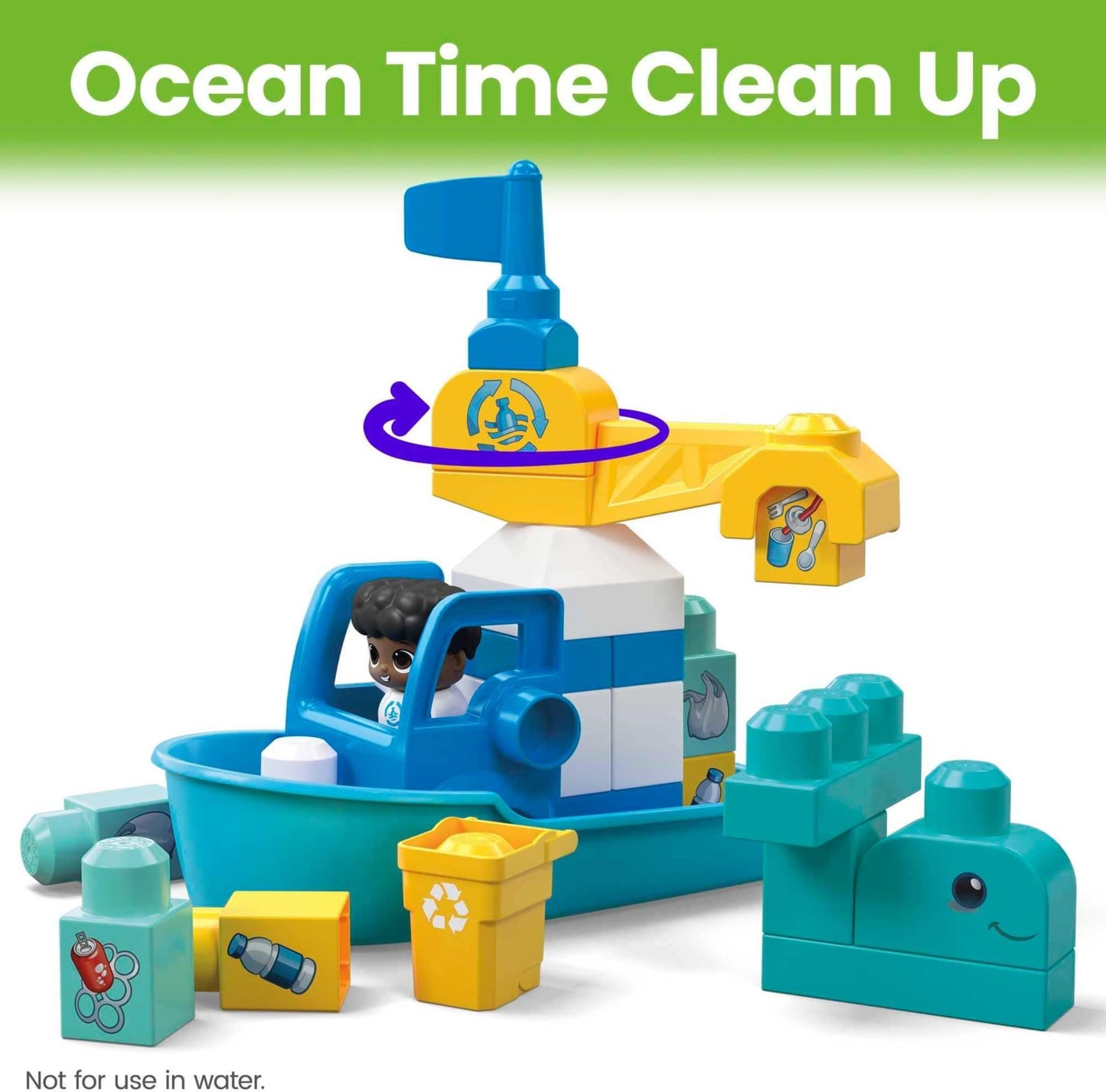 Mega Bloks Fisher-Price Ocean Time Clean Up — 70-Piece Toddler Block Set with 3 Figures | Ages 1+