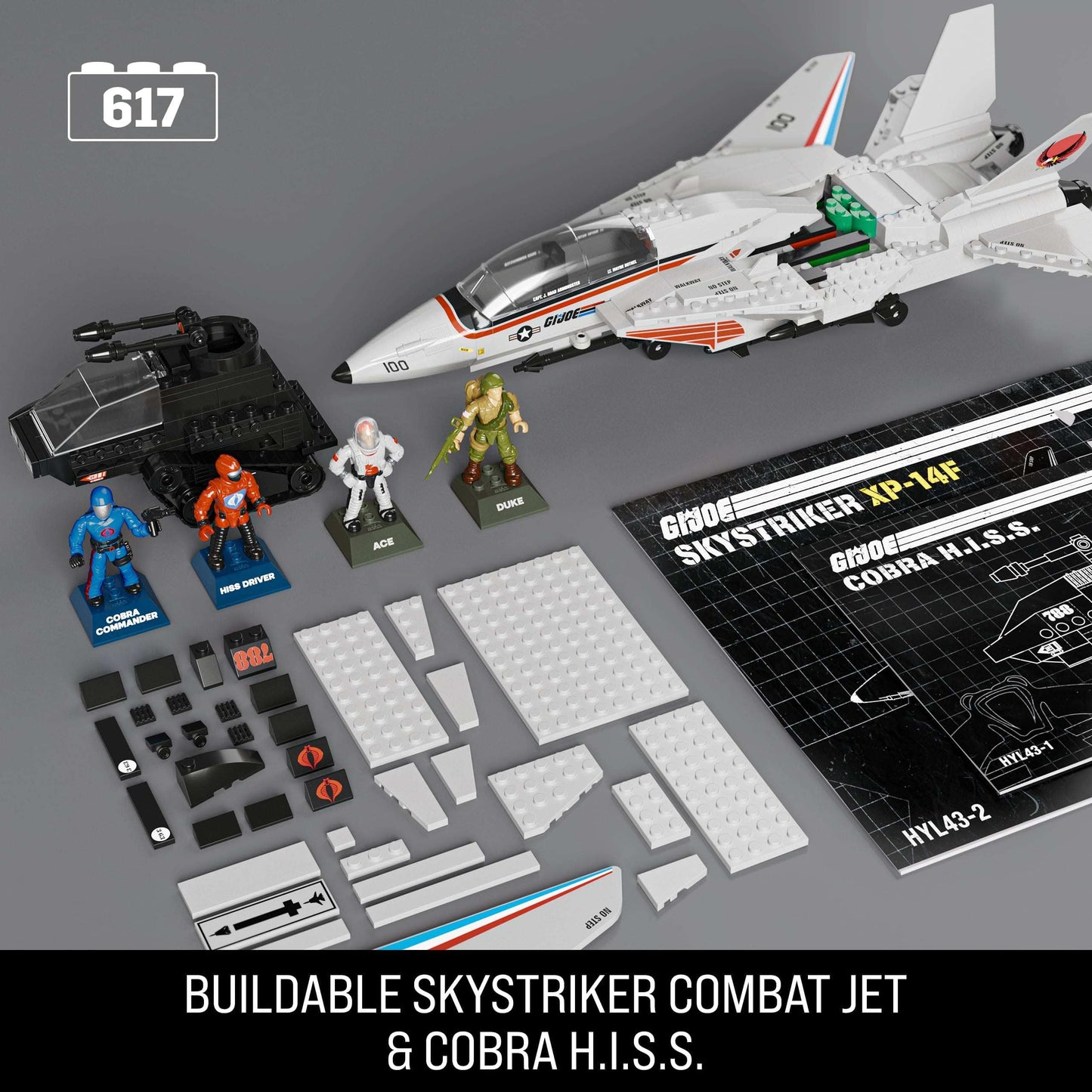 Mega Bloks MEGA G.I. Joe Skystriker XP-14F vs Cobra H.I.S.S. Building Set – 617 Pieces, 4 Poseable Figures