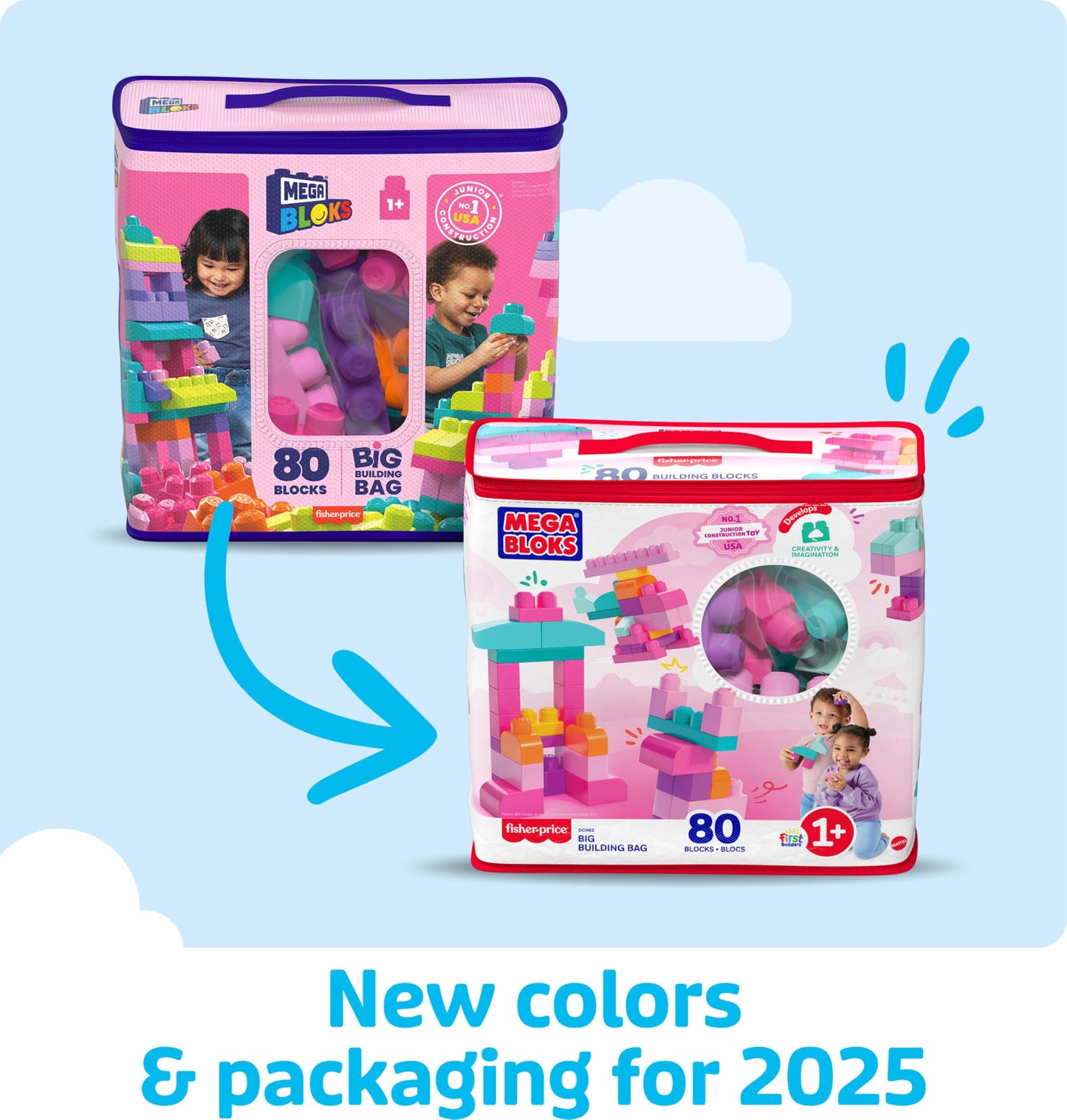 MEGA BLOKS First Builders Pink Bag – 80-Piece Toddler Blocks Set