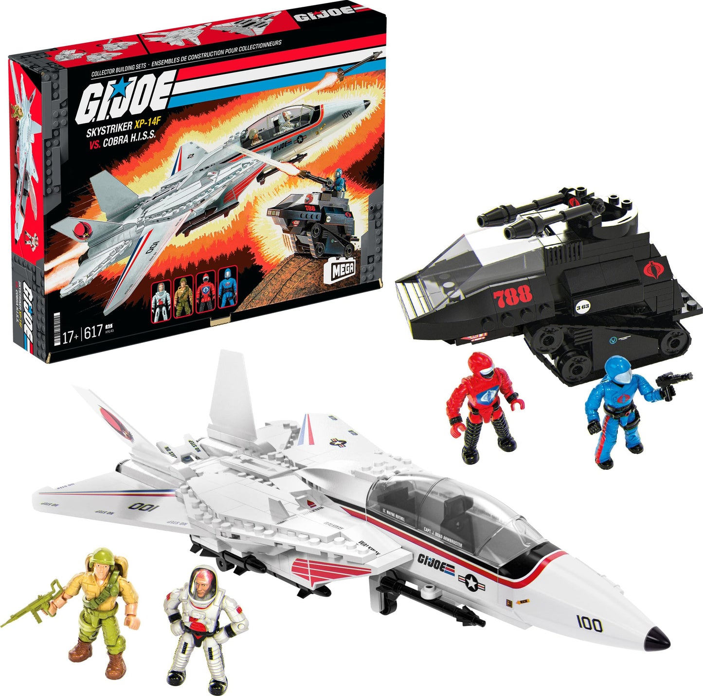 Mega Bloks MEGA G.I. Joe Skystriker XP-14F vs Cobra H.I.S.S. Building Set – 617 Pieces, 4 Poseable Figures