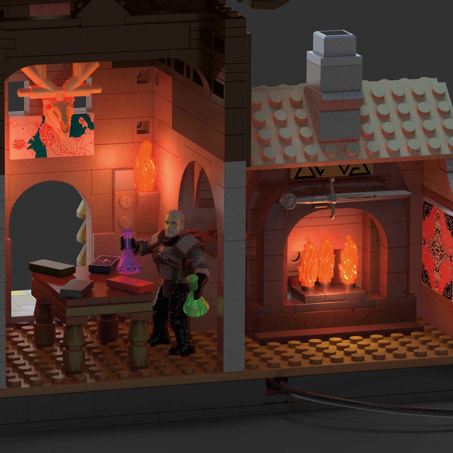 MEGA The Witcher Building Toys Set: Geralt’s Griffin Hunt (1170 Pieces) | LED Lighted House