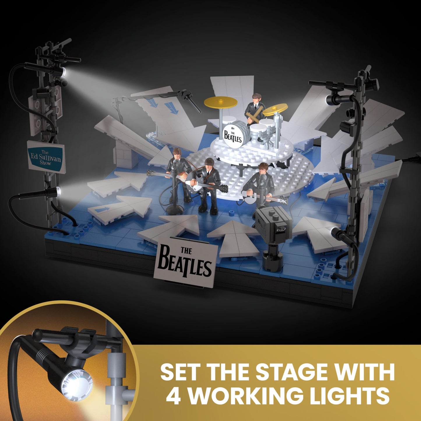 MEGA The Beatles Building Set – 681 Pieces, LED Ed Sullivan Stage, 4 Poseable Figures | Adult Collectors