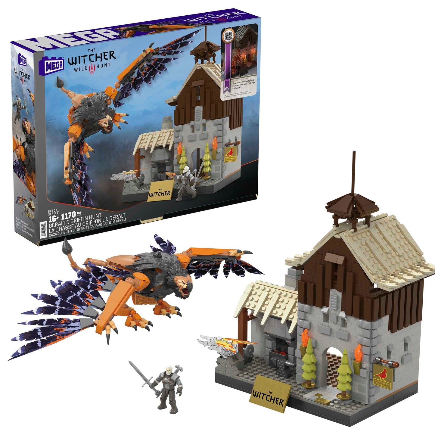 MEGA The Witcher Building Toys Set: Geralt’s Griffin Hunt (1170 Pieces) | LED Lighted House